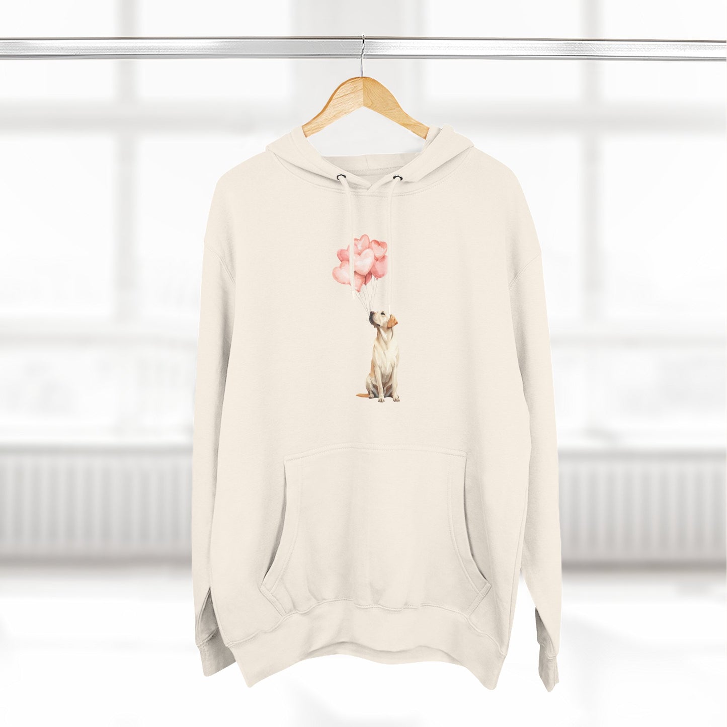 Yellow Labrador with Heart Balloons Hoodie