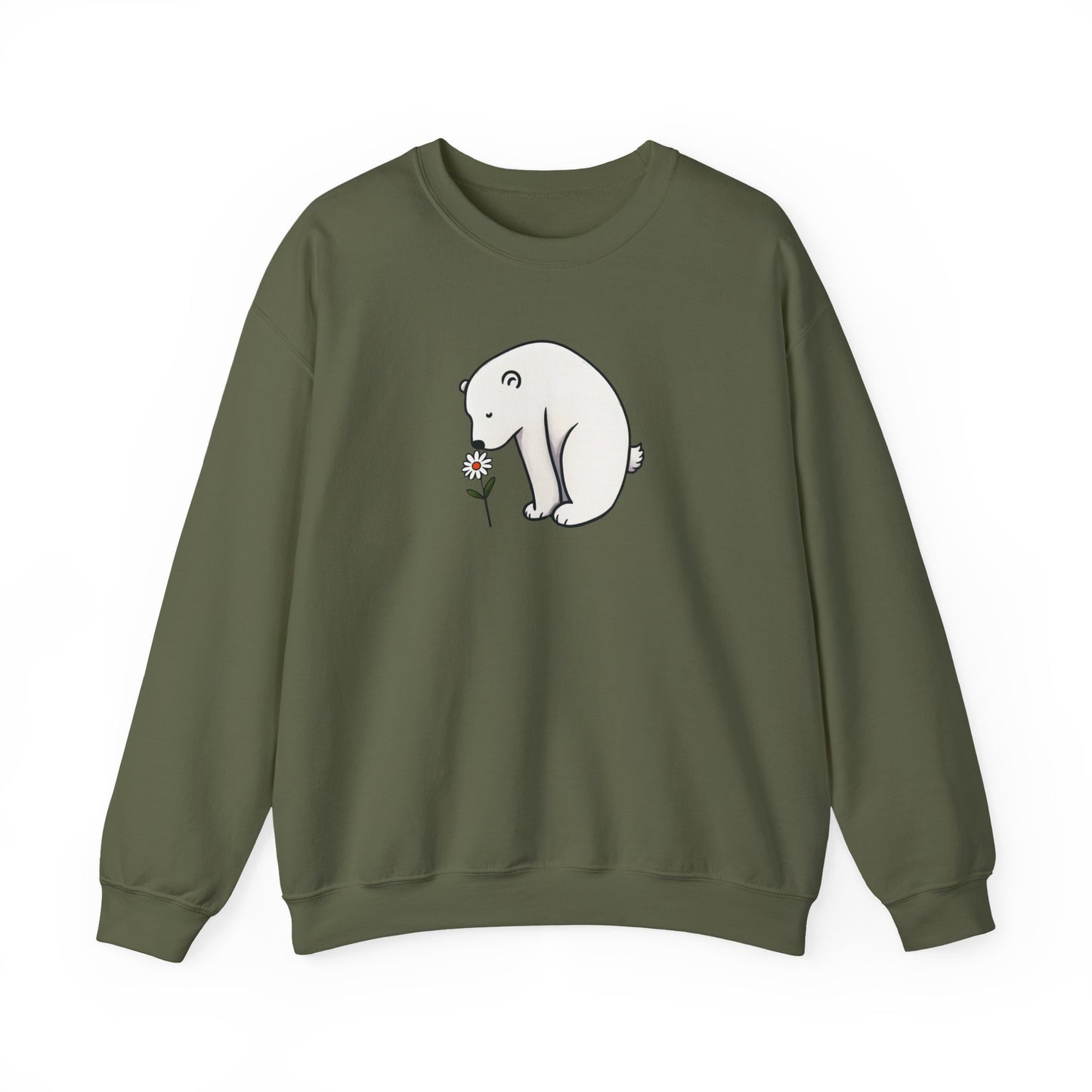 Minimalist Polar Bear Sweatshirt, Daisy Nature Design, Gentle Cozy Fleece