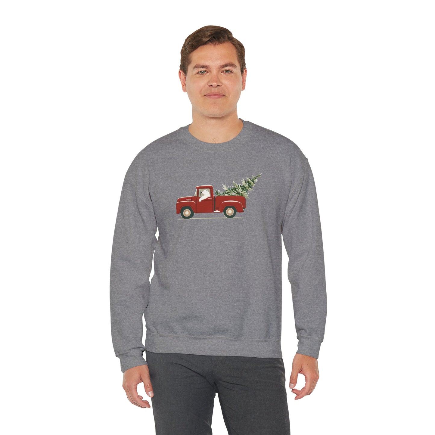 Polar Bear Christmas Truck, Cozy Red Vintage Truck Design Sweatshirt