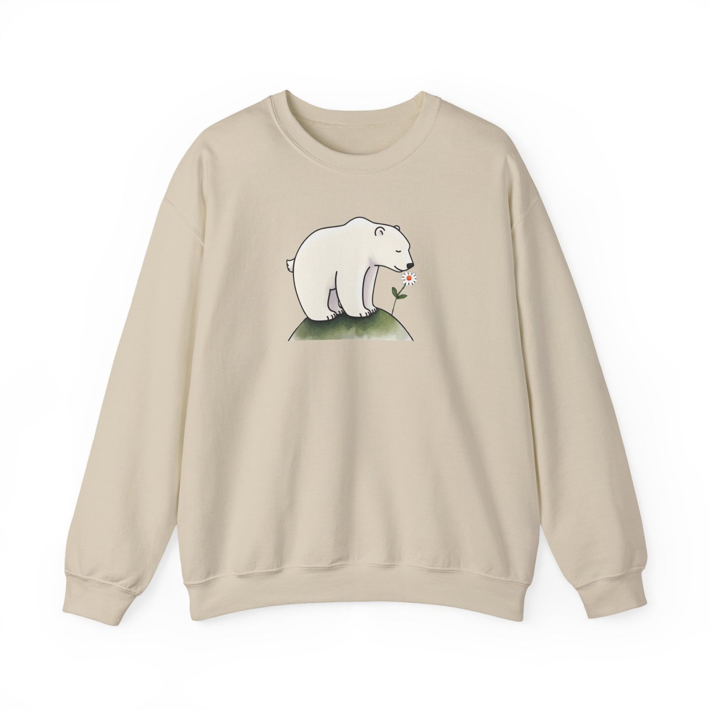 Minimalist Polar Bear Sweatshirt, Daisy Nature Design, Cozy Eco Fleece