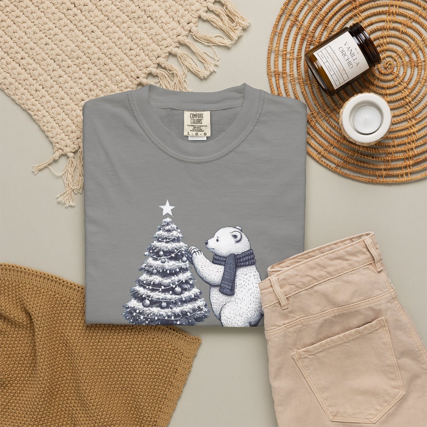Vintage Polar Bear Christmas Tree Comfort Colors Tee