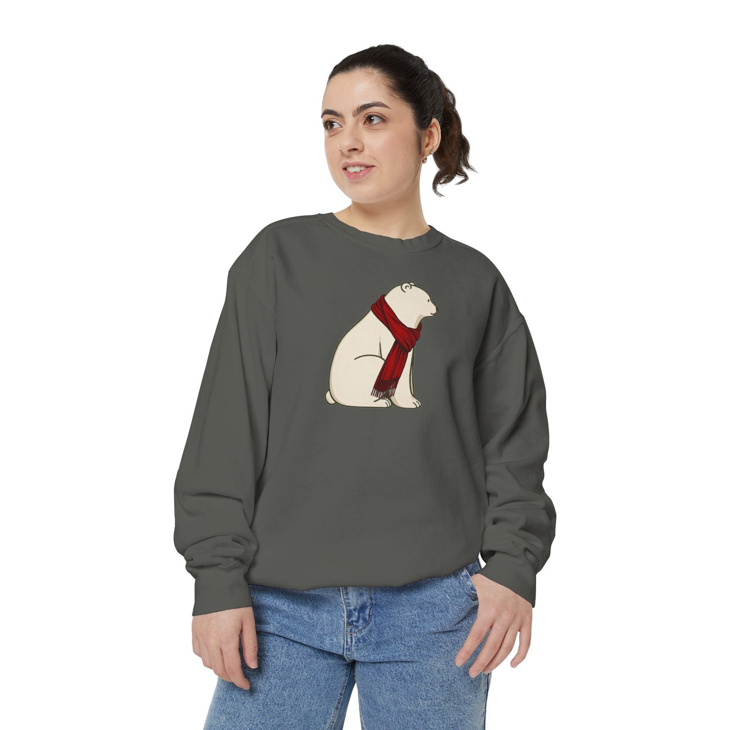 Polar Bear Scarf Sweatshirt | Cozy Winter Bear Crewneck