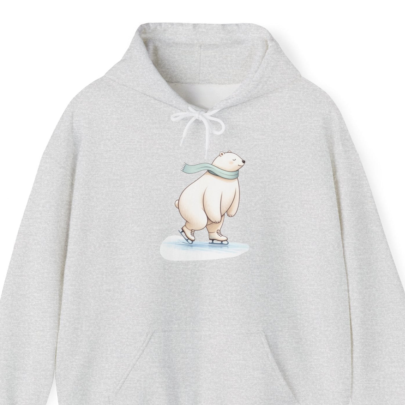 Gray hoodie with a polar bear design on a white background