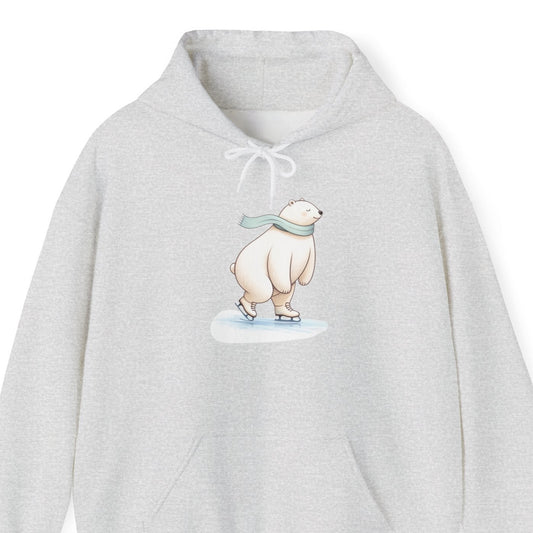 Gray hoodie with a polar bear design on a white background