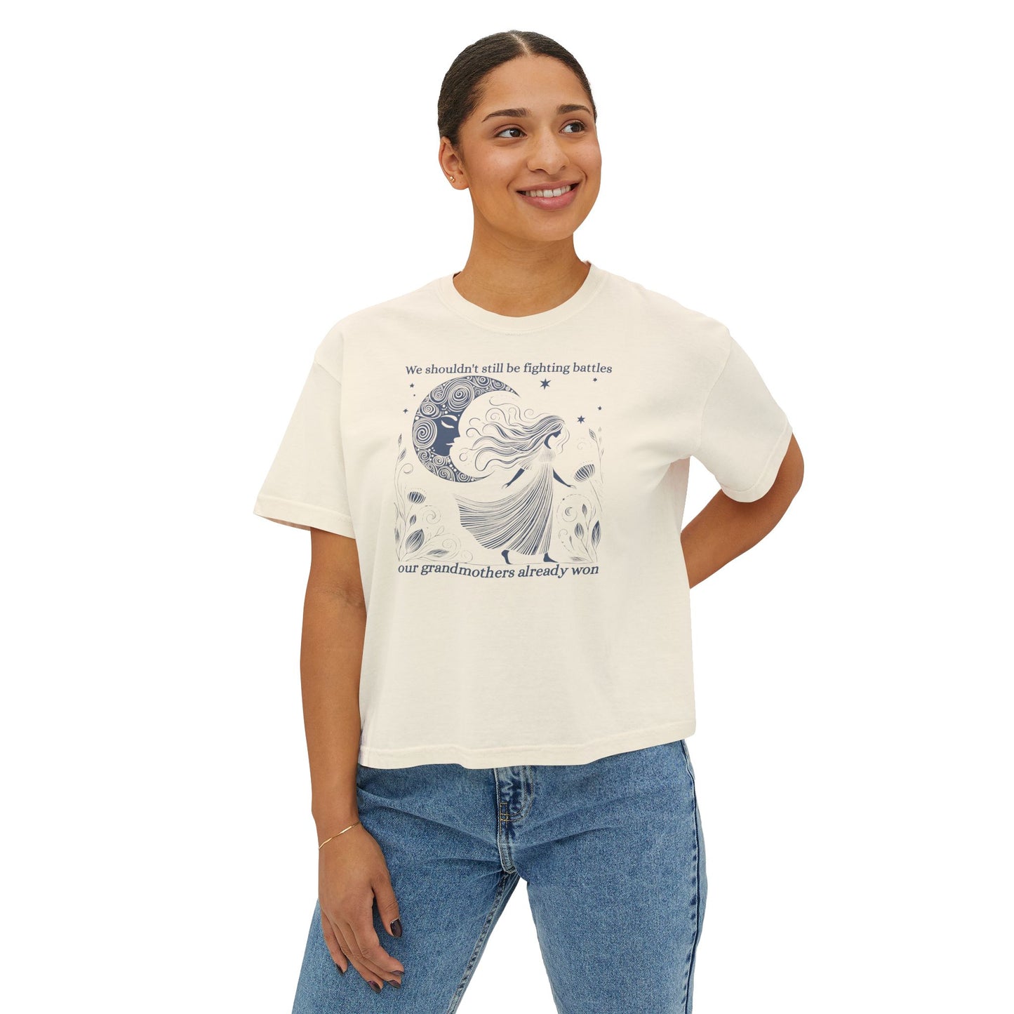 We Shouldn't Still Be Fighting Battles Tee – Feminist Moon Graphic T-Shirt