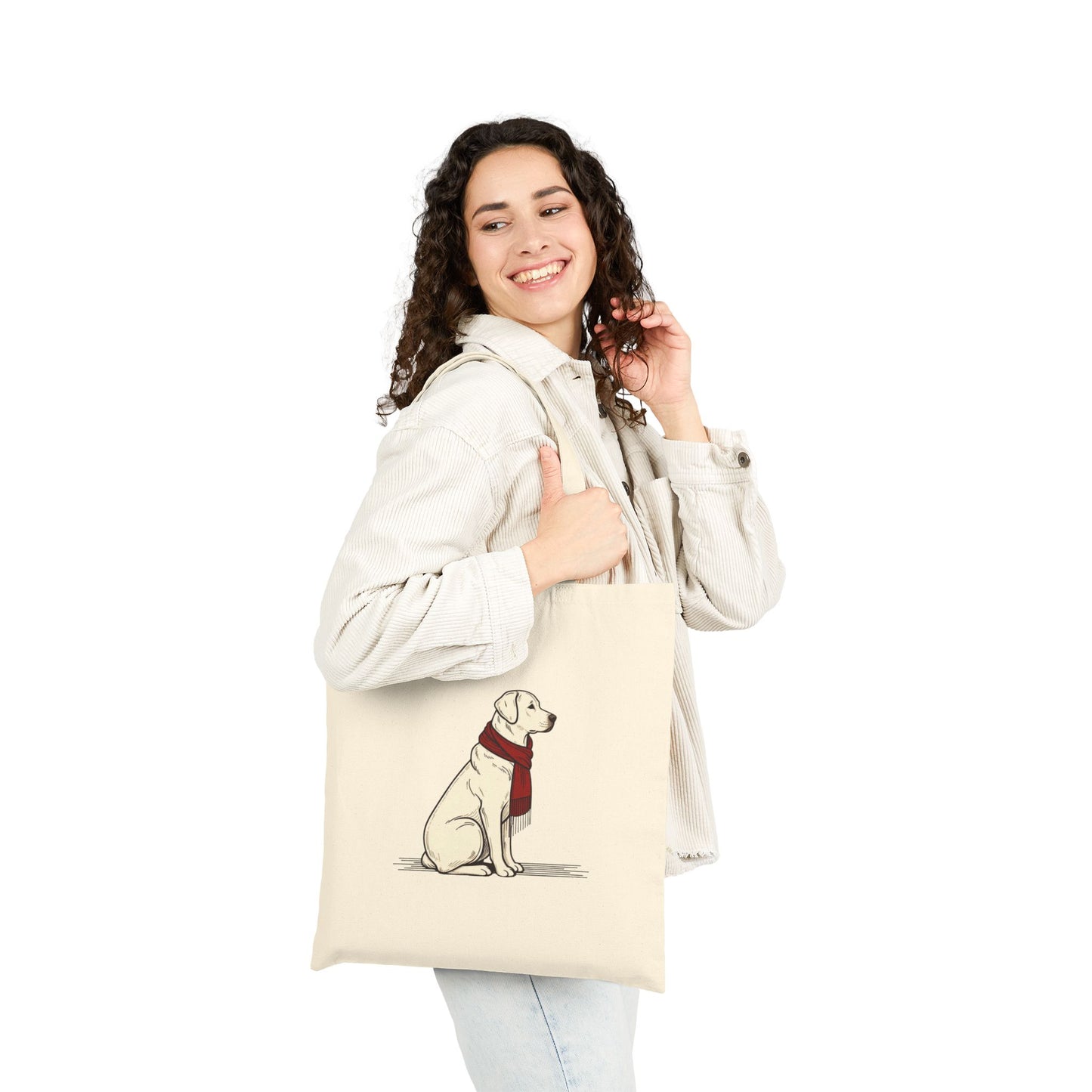 Yellow Lab Scarf Bear Premium Canvas Tote | Cozy Den Edition