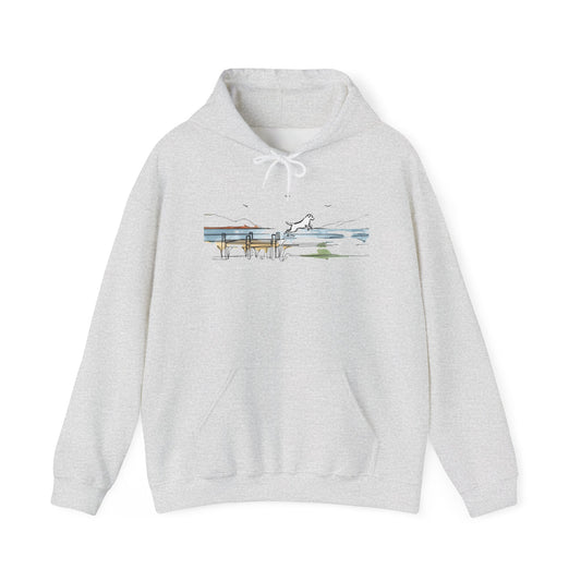 Lake Life Jumping Dog Hoodie | Coastal Den Edition