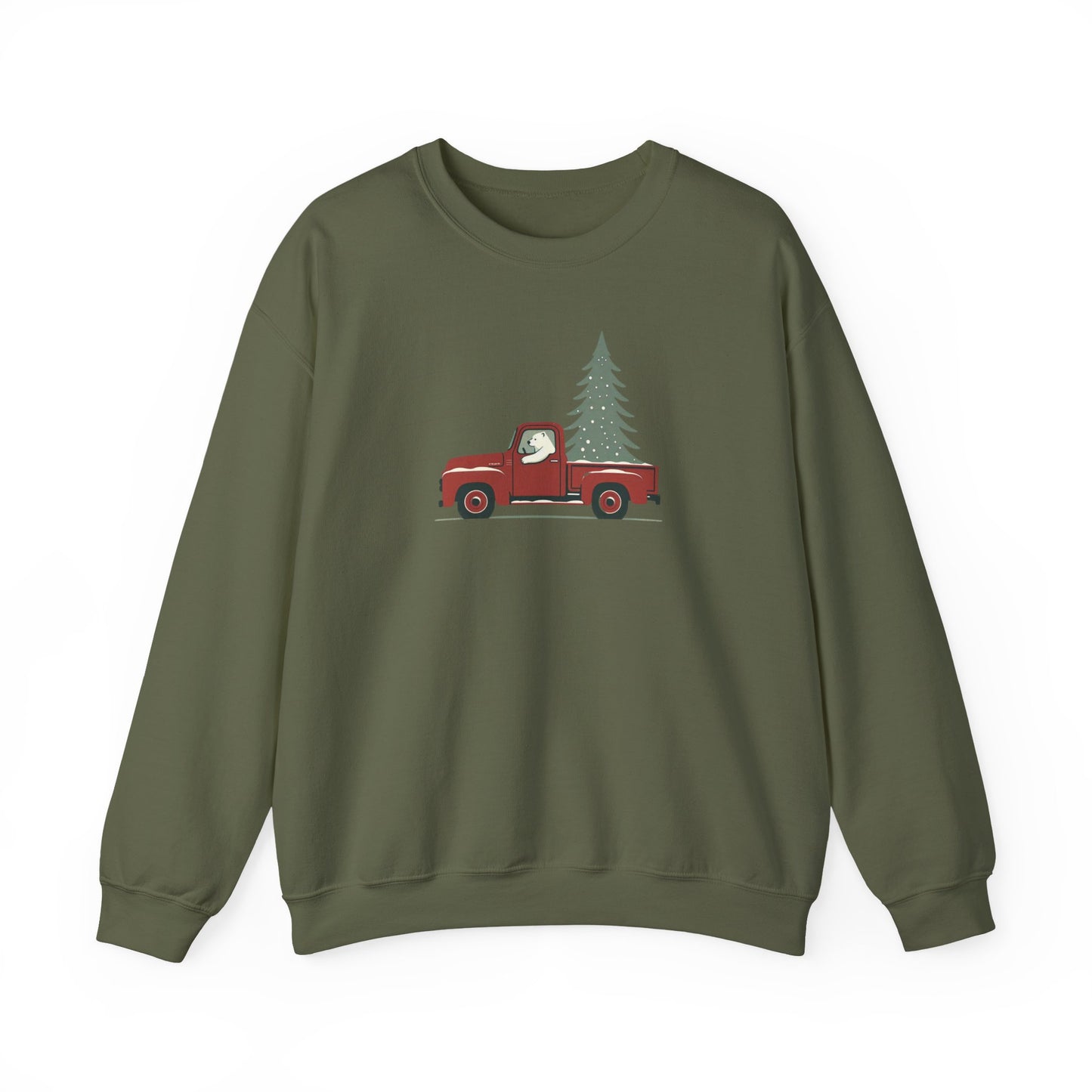 Polar Bear Evergreen Run, Vintage Red Christmas Truck Sweatshirt