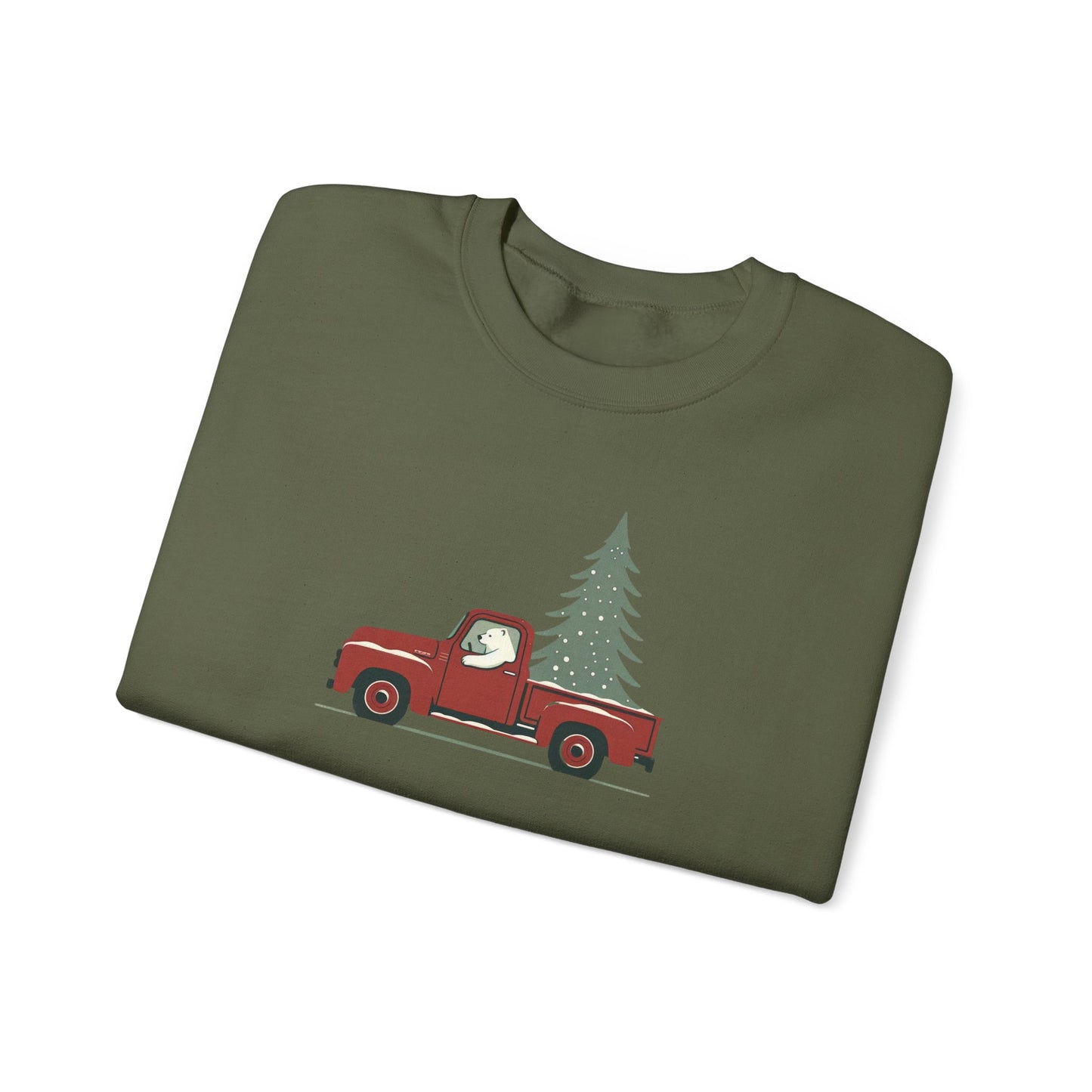Polar Bear Evergreen Run, Vintage Red Christmas Truck Sweatshirt