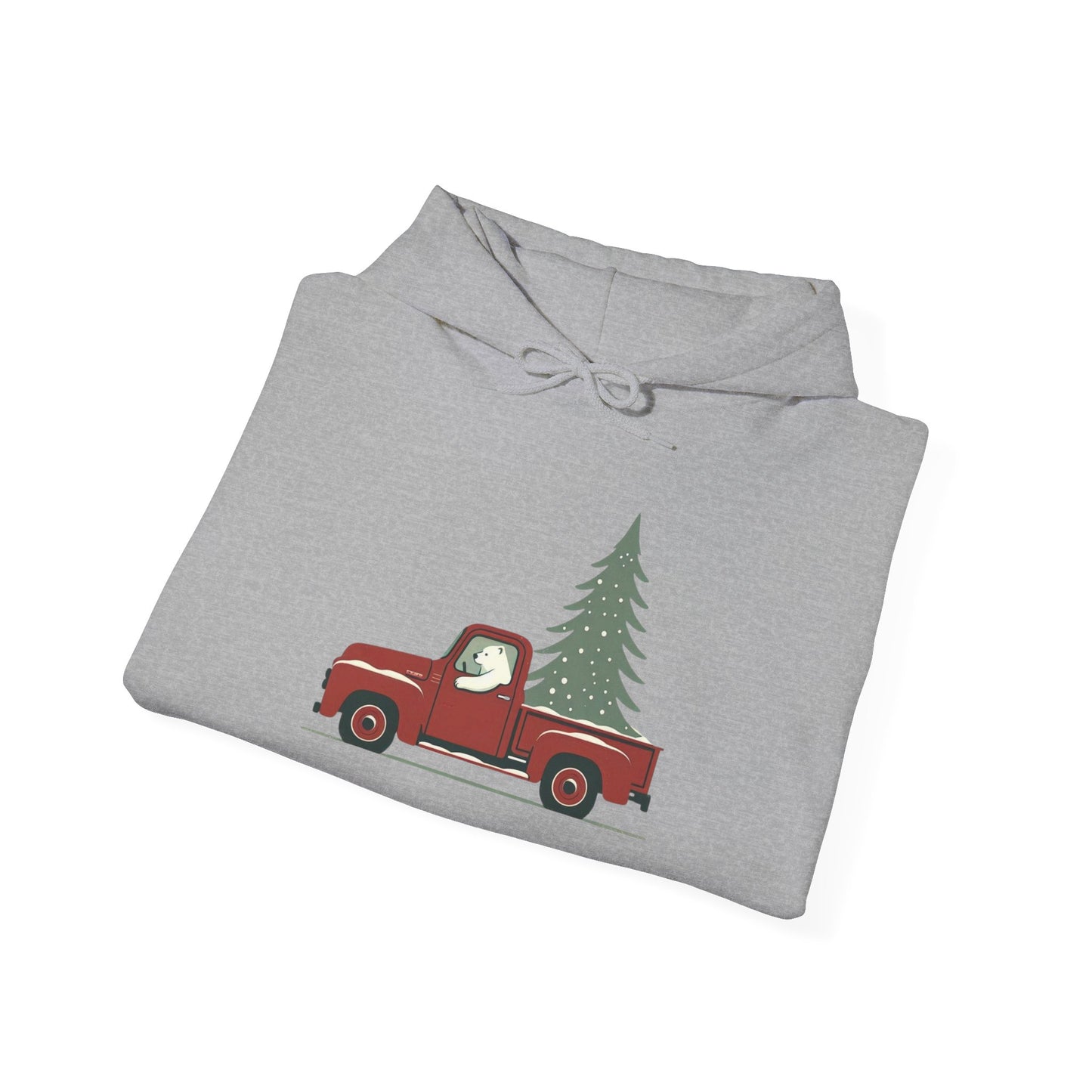 Polar Bear Evergreen Run, Vintage Red Christmas Truck Sweatshirt Heavyweight Hoodie