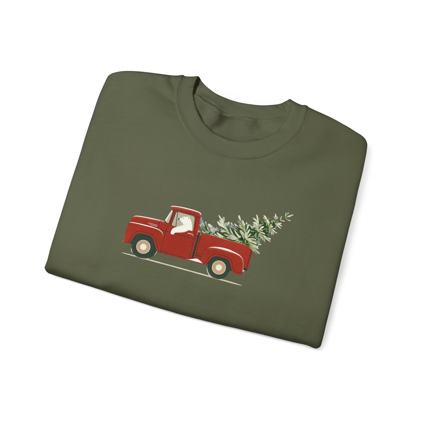 Polar Bear Christmas Truck, Cozy Red Vintage Truck Design Sweatshirt