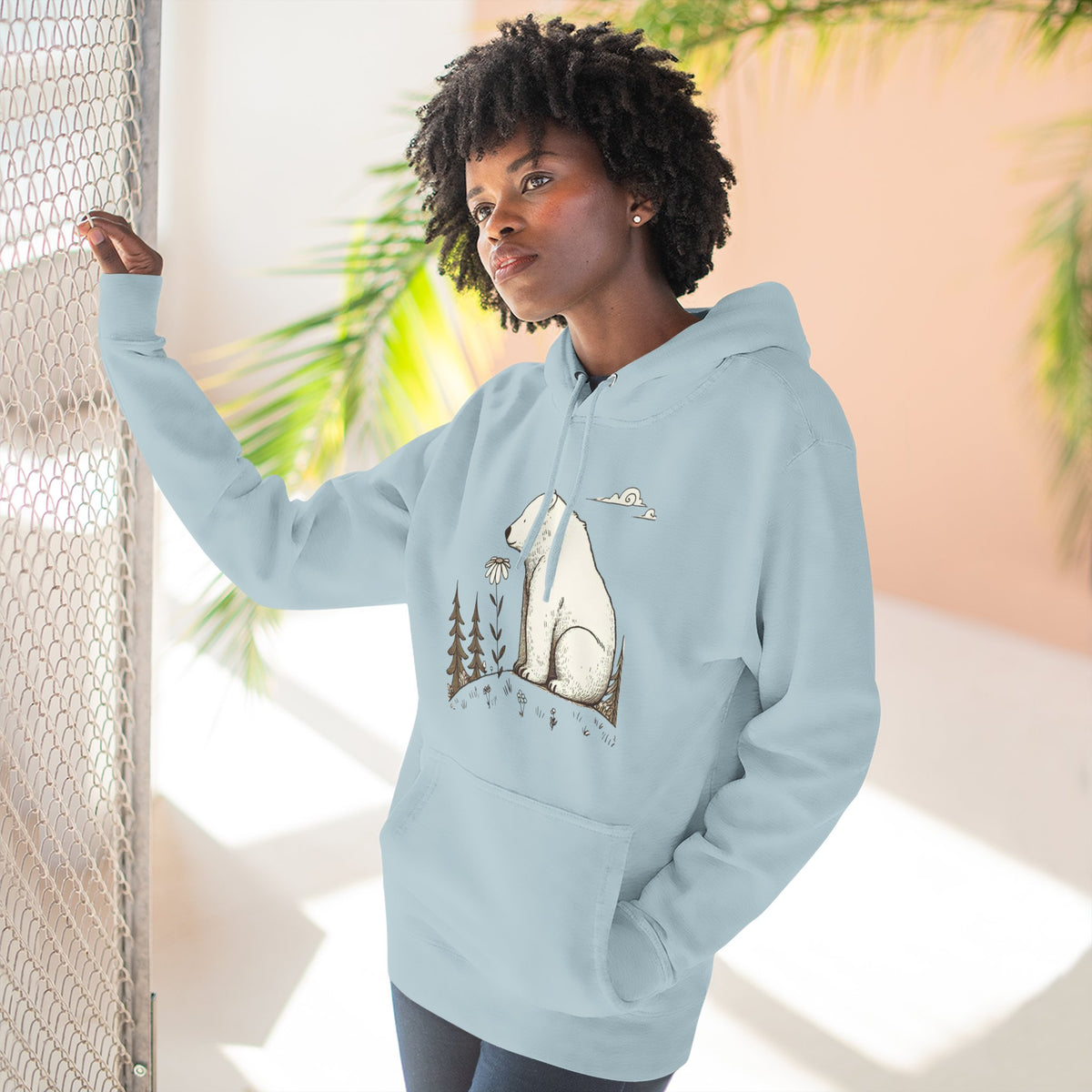 Polar Bear Meadow Hoodie | Minimalist Nature Sweatshirt