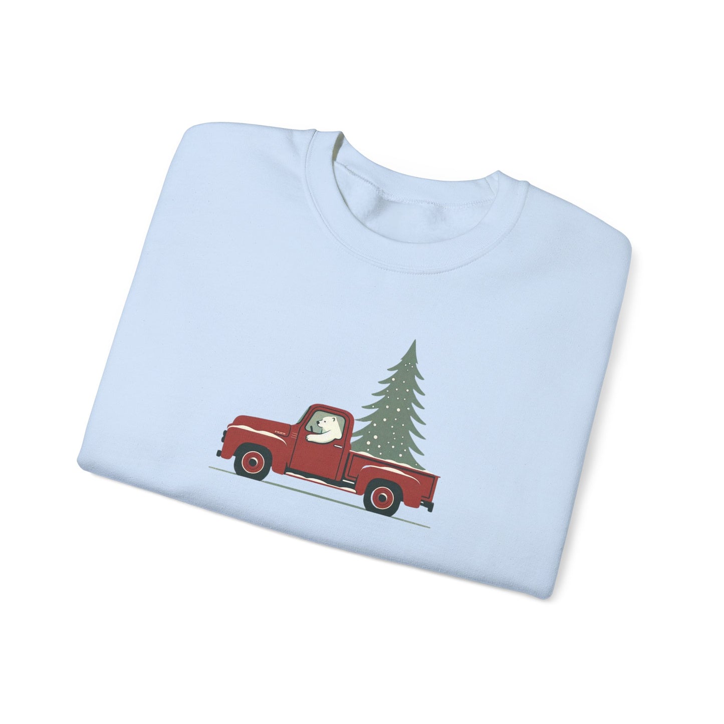 Polar Bear Evergreen Run, Vintage Red Christmas Truck Sweatshirt