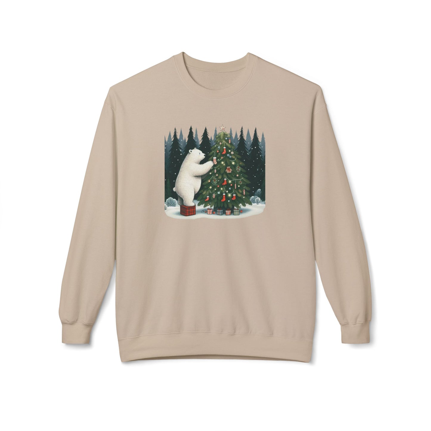 Polar Bear Christmas Sweatshirt, Holiday Tree Graphic Crewneck