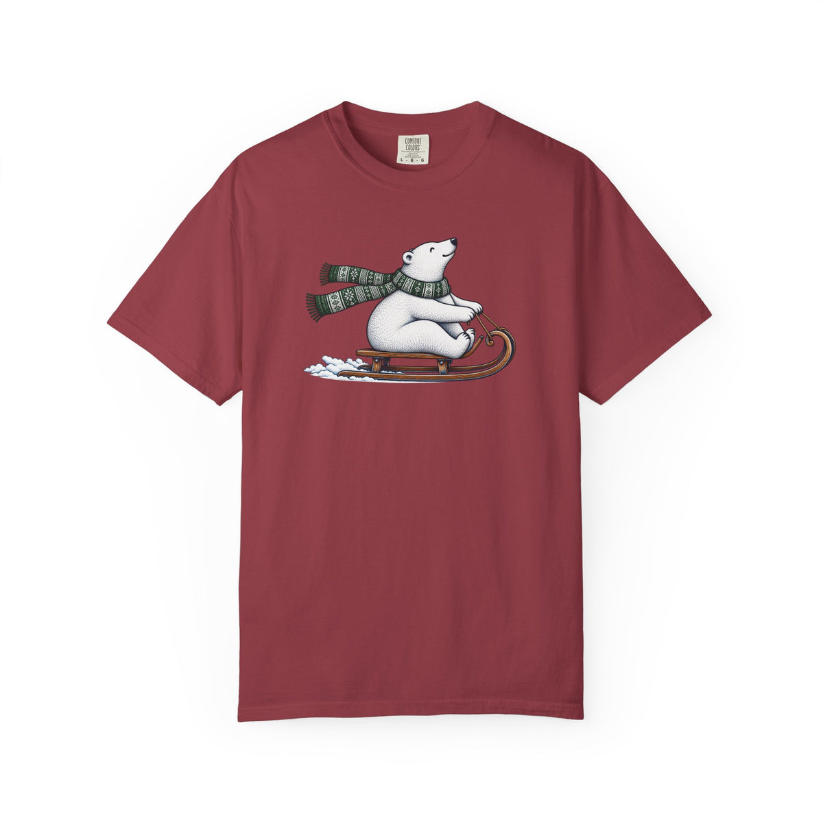 Sledding Polar Bear Comfort Colors Tee | Cozy Winter Bear Shirt