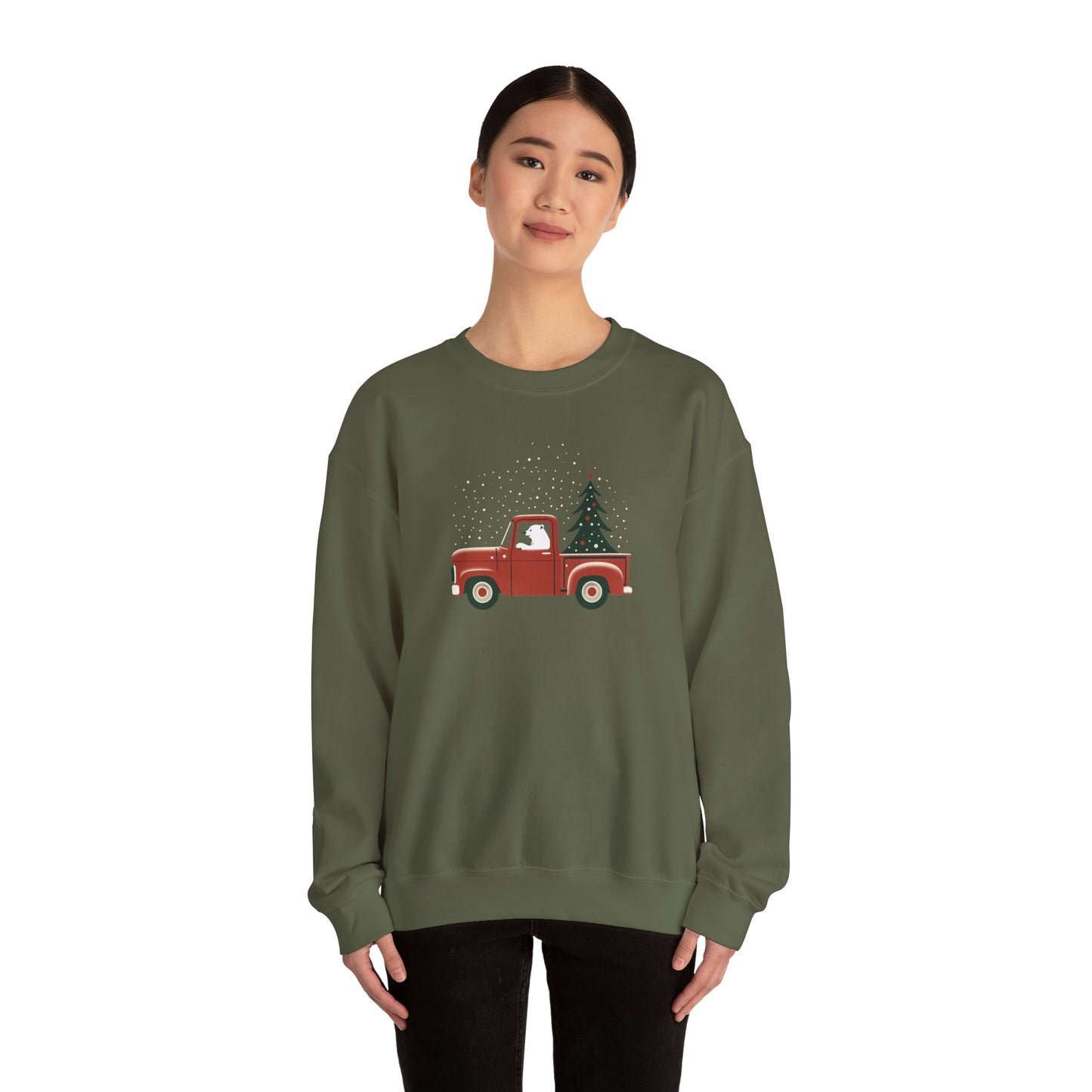 Polar Bear Holiday Haul, Vintage Red Christmas Truck Sweatshirt
