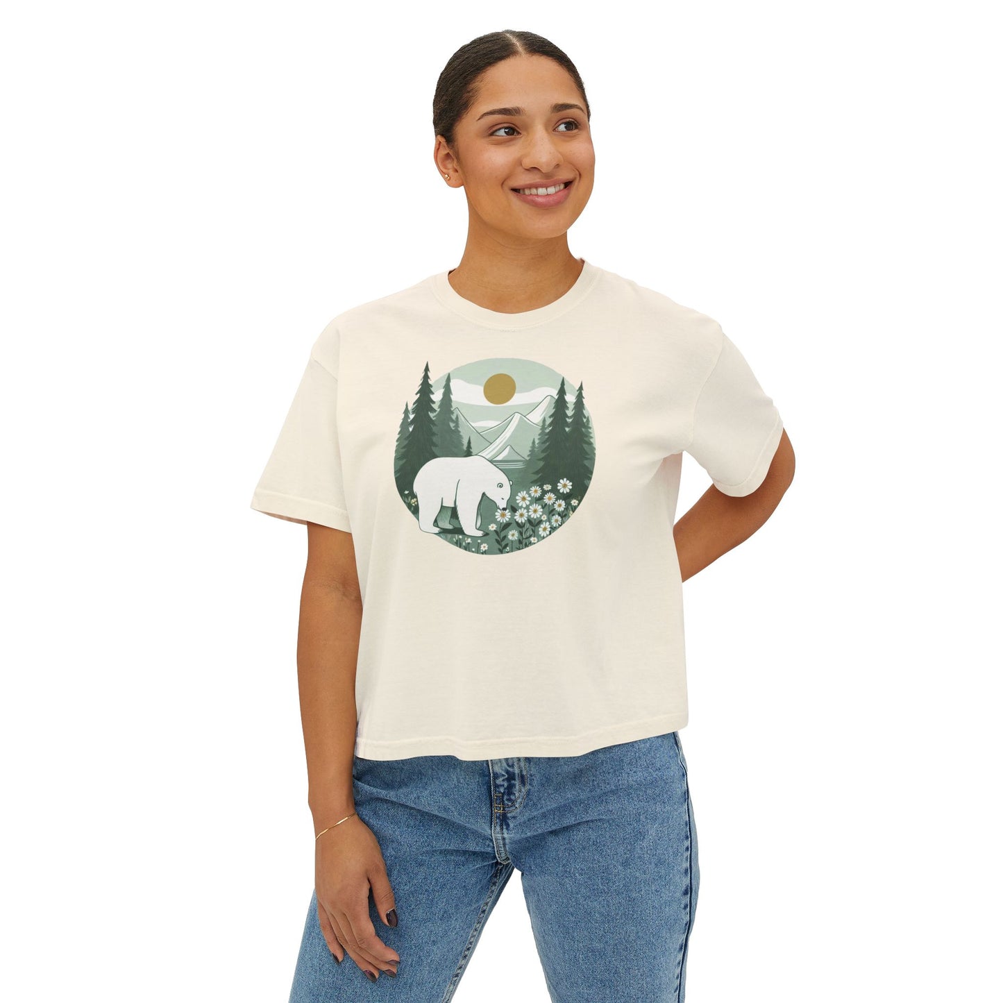 Polar Bear in Bloom Tee – Tranquil Forest & Daisy Nature Shirt
