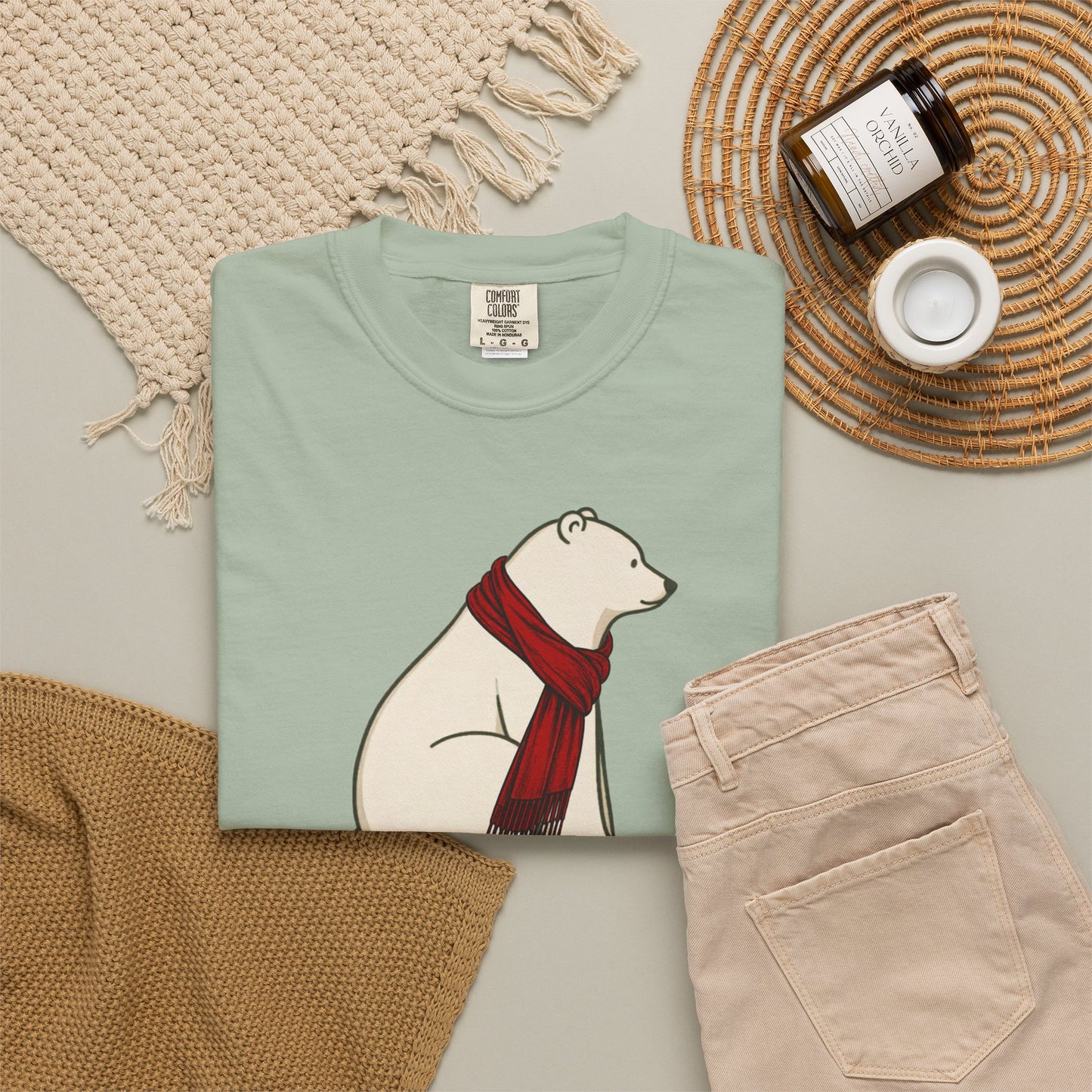 Polar Bear Scarf Comfort Colors® T-Shirt | Cozy Winter Graphic Tee