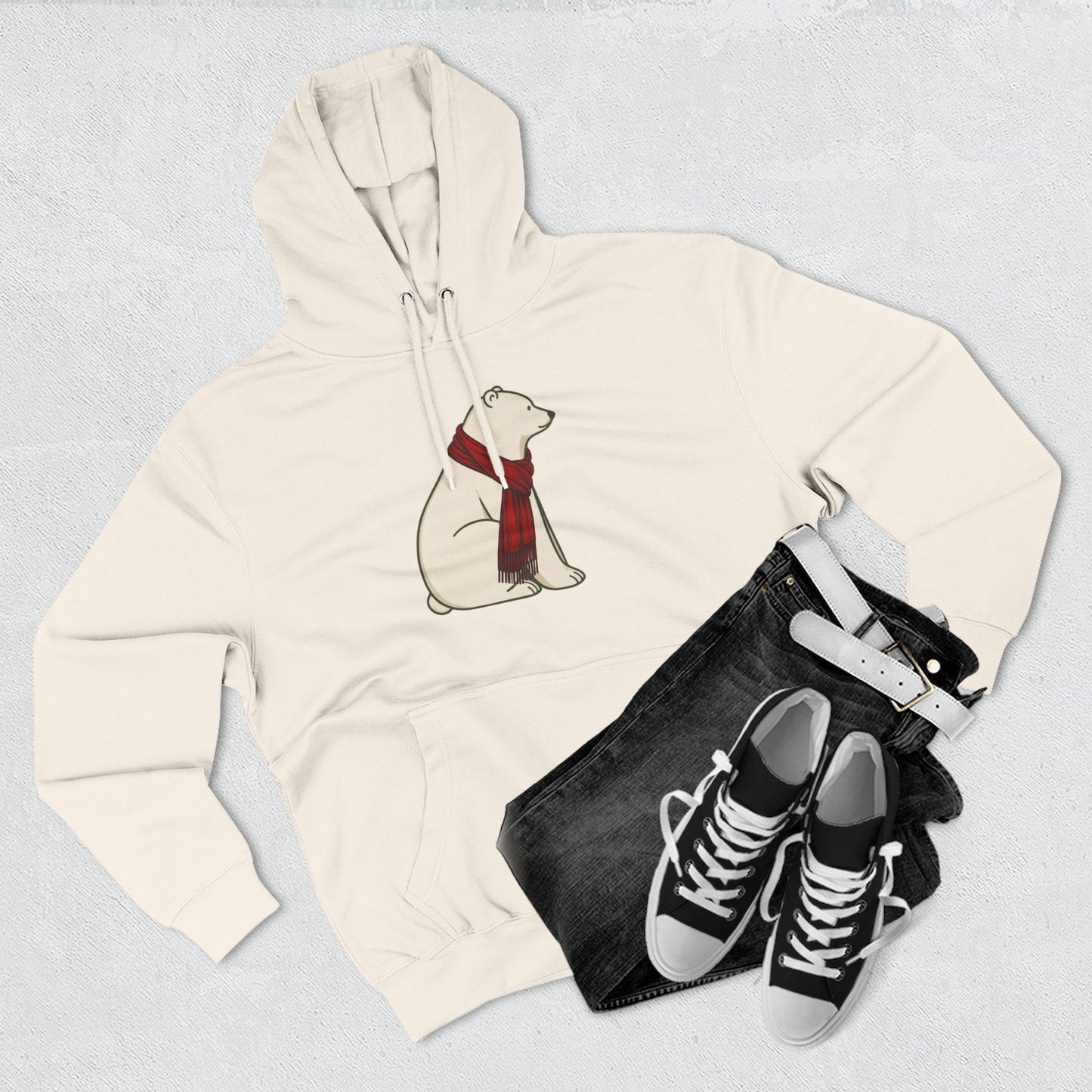 Polar Bear Scarf Hoodie | Cozy Winter Bear Sweatshirt