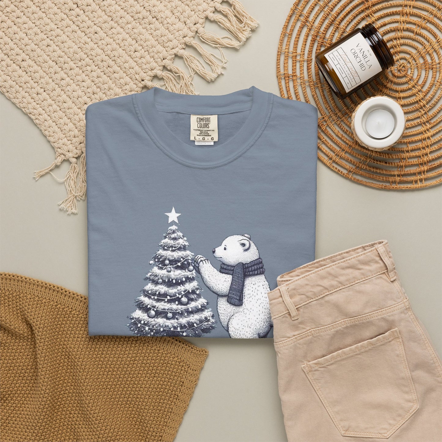 Vintage Polar Bear Christmas Tree Comfort Colors Tee