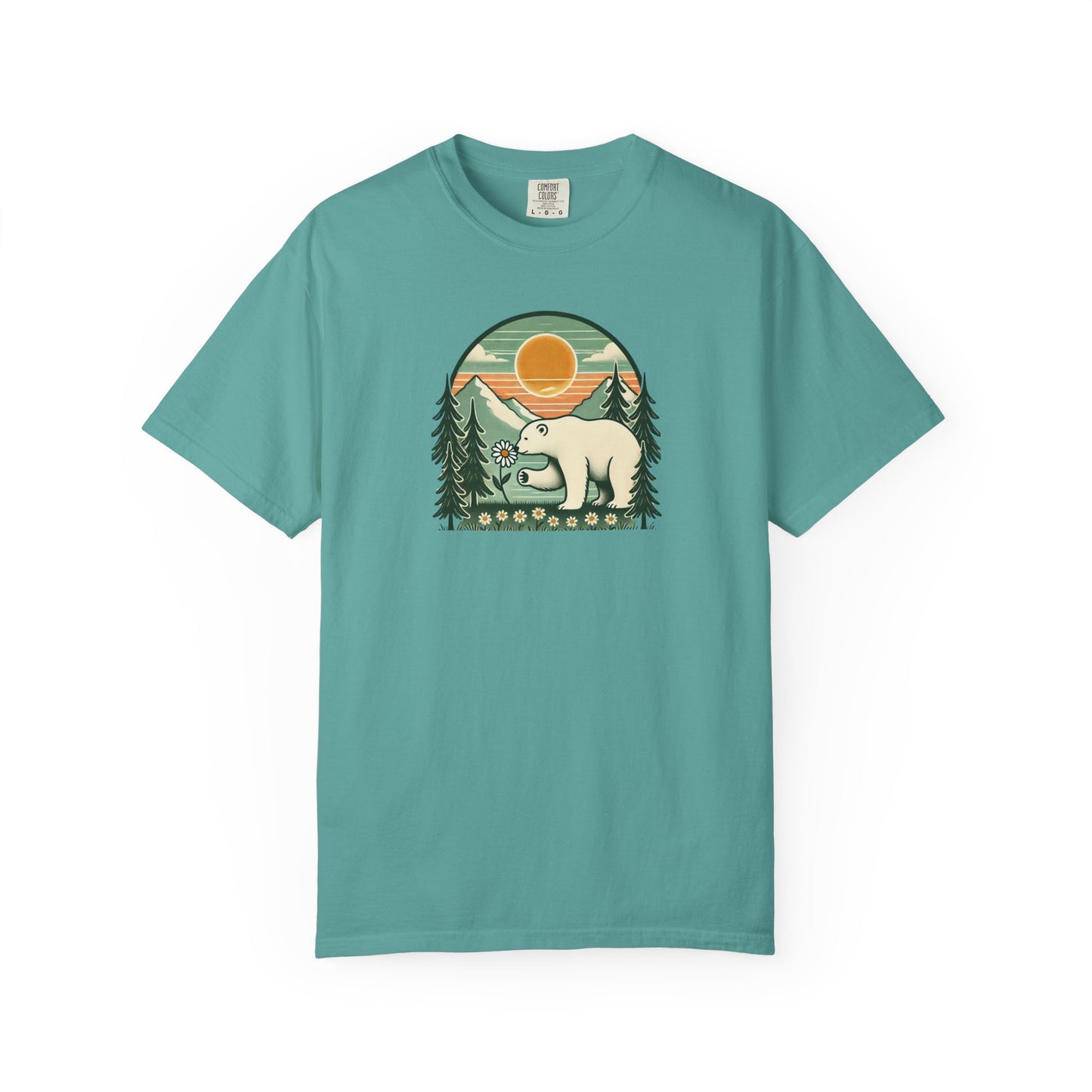 Polar Bear Daisy Sunset Comfort Colors Tee