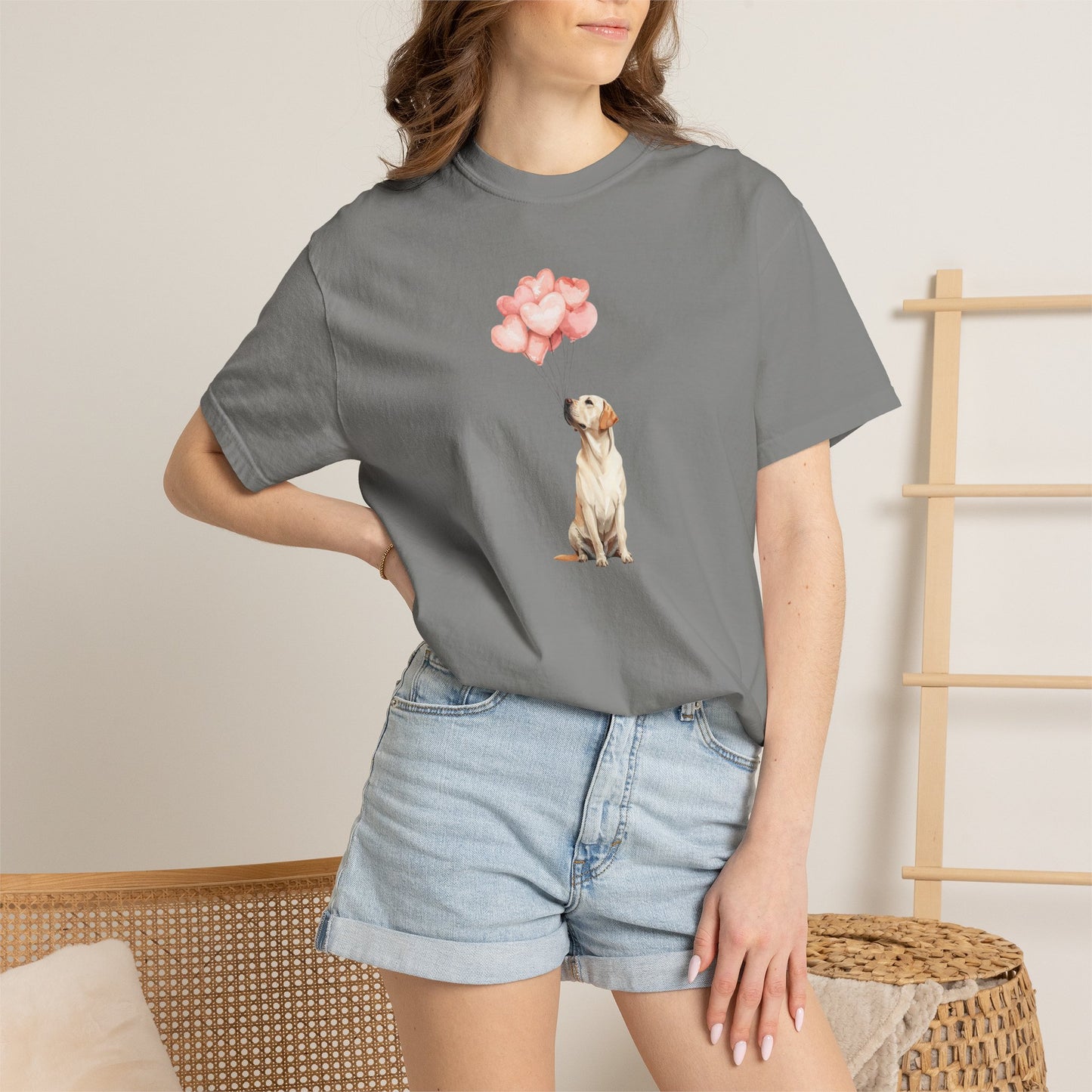 Yellow Labrador with Heart Balloons Tee