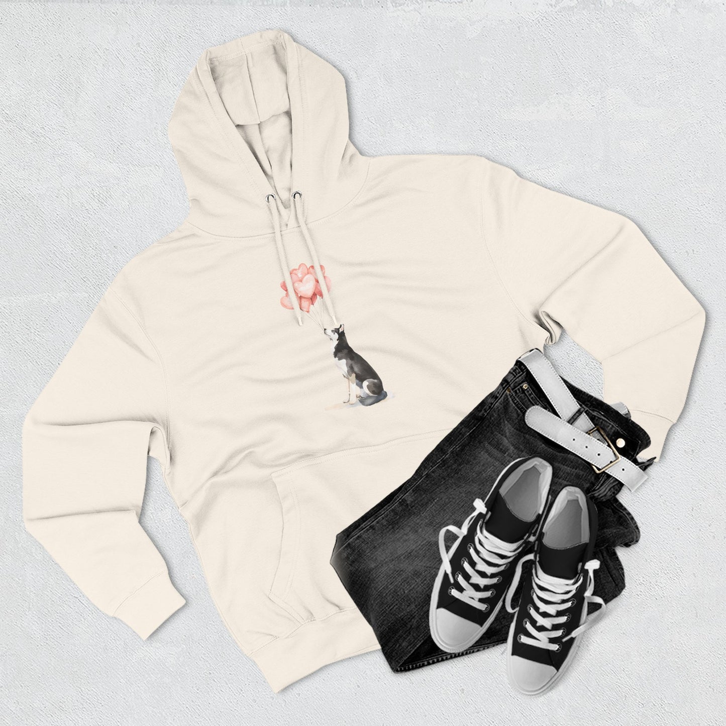 Husky with Heart Balloons Hoodie