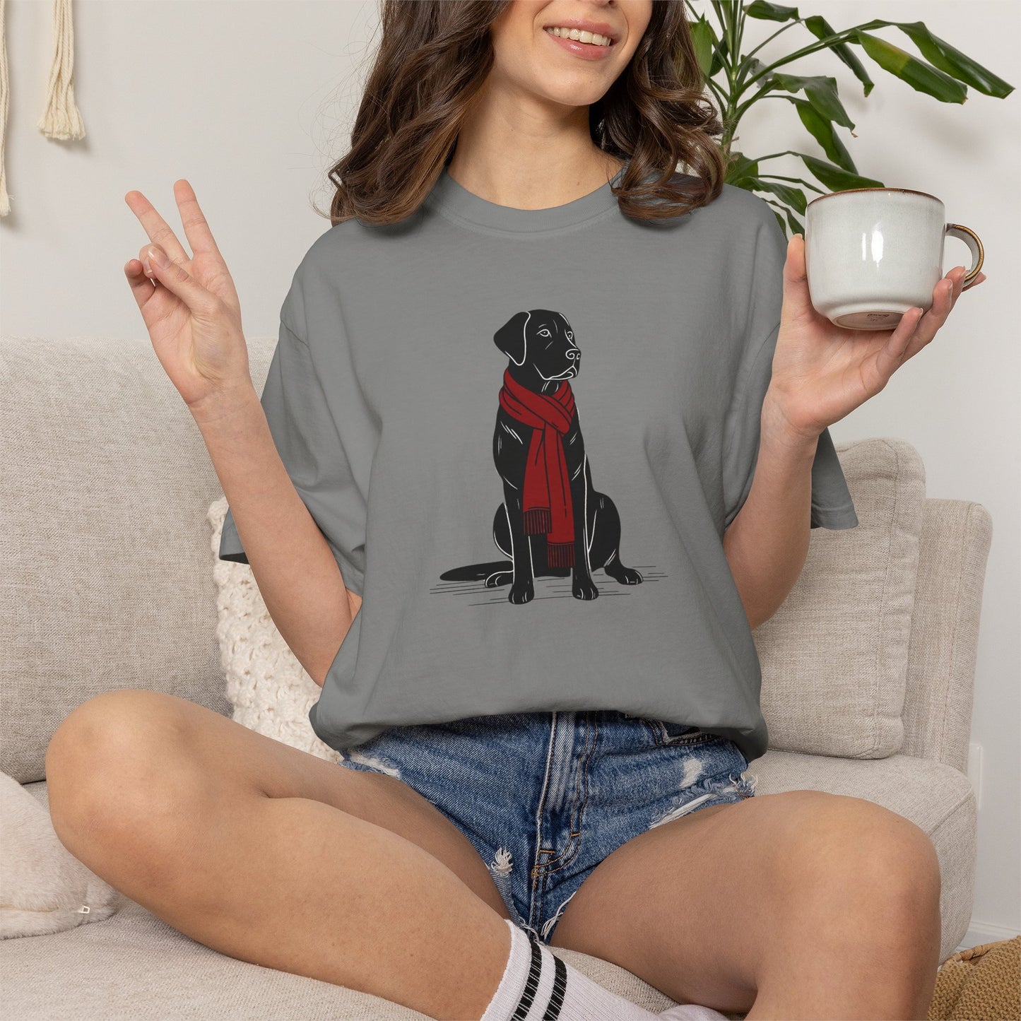 Black Lab Red Scarf Comfort Colors Tee