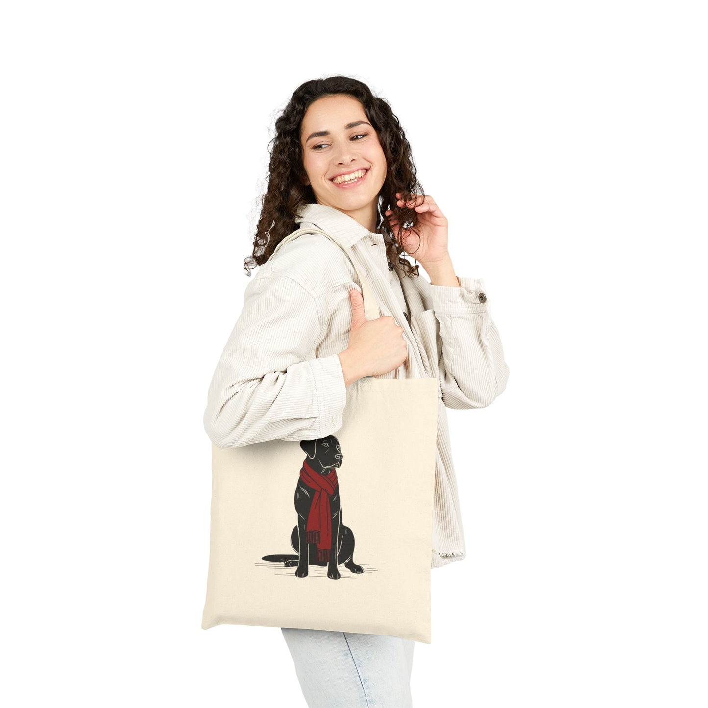 Black Lab Scarf Bear Premium Canvas Tote | Cozy Den Edition