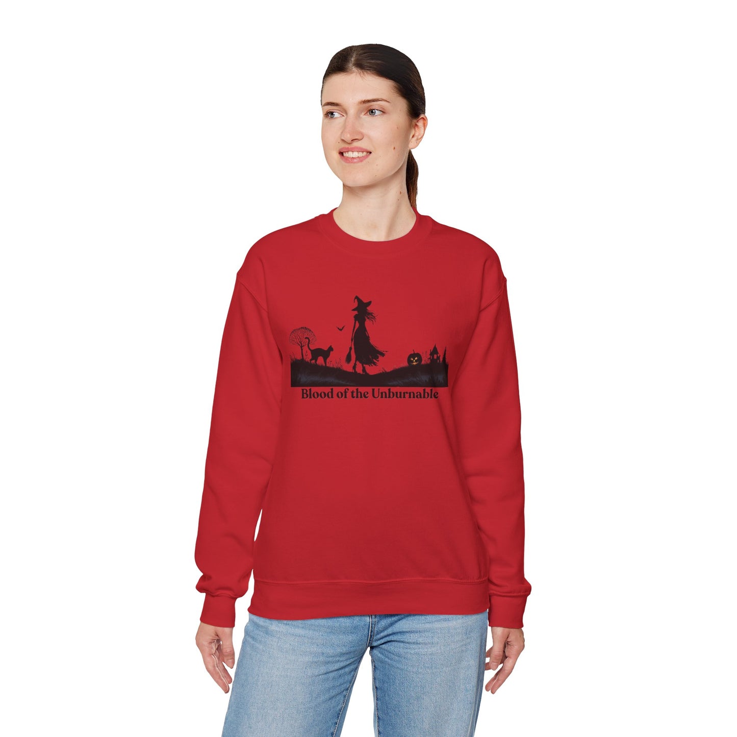 Blood of the Unburnable Witch Sweatshirt, Gothic Halloween Crewneck, Dark Witchy Sweater