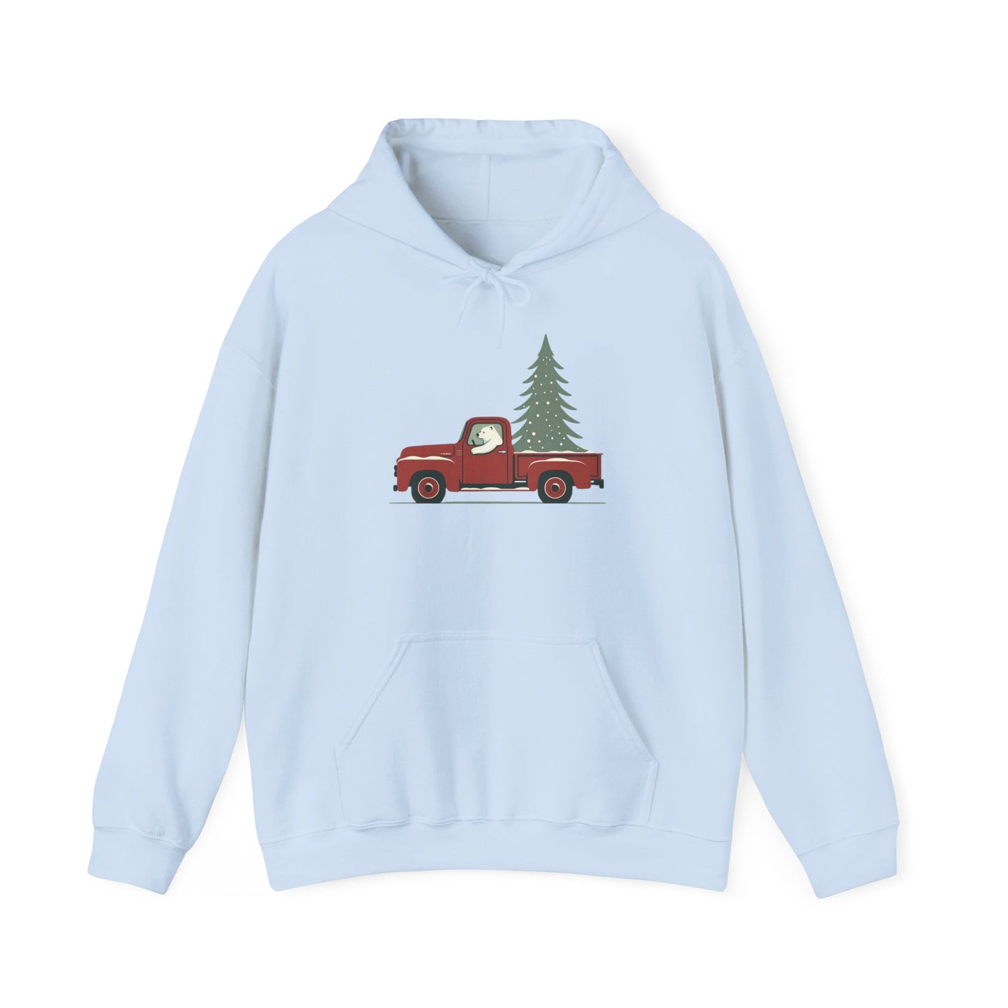 Polar Bear Evergreen Run, Vintage Red Christmas Truck Sweatshirt Heavyweight Hoodie