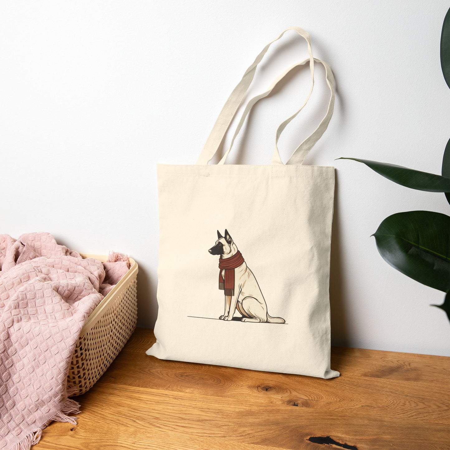 Belgian Malinois Scarf Bear Premium Canvas Tote | Cozy Den Edition