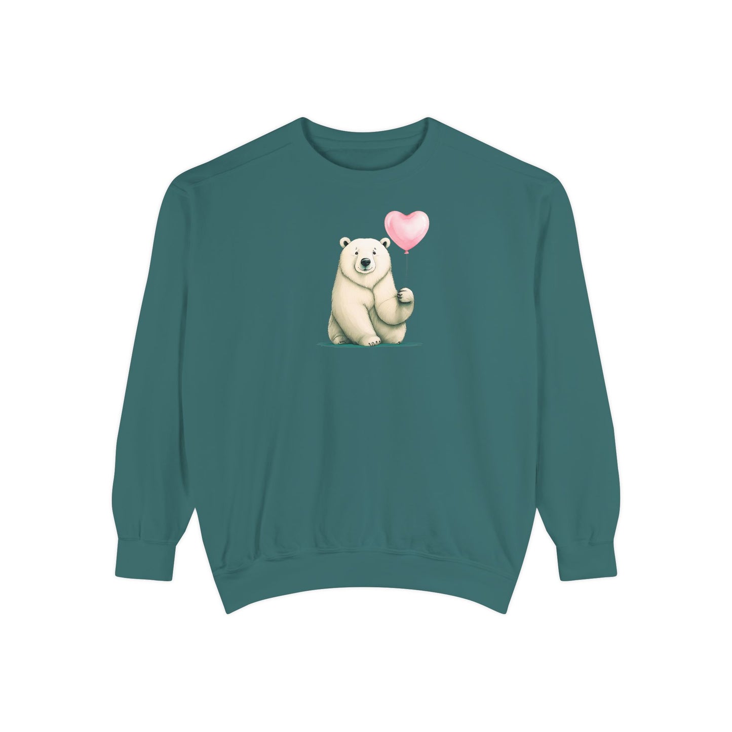 Sweetheart Polar Bear & Heart Balloon Pullover | Premium Comfort Colors® Heritage Fleece