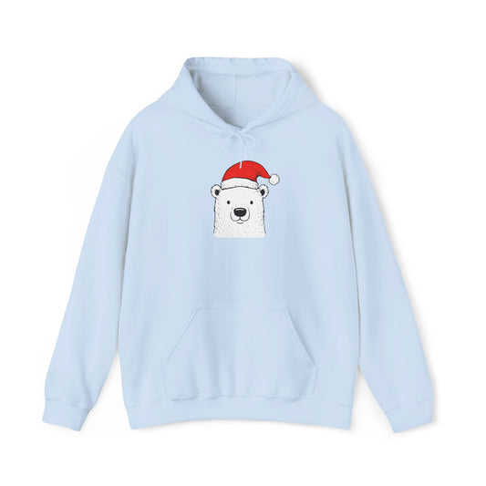Santa Hat Polar Bear Portrait Premium Hoodie | Holiday Den Edition