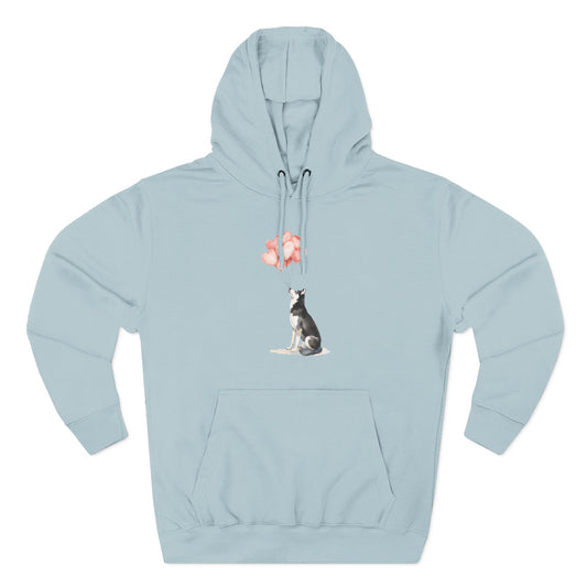Husky with Heart Balloons Hoodie