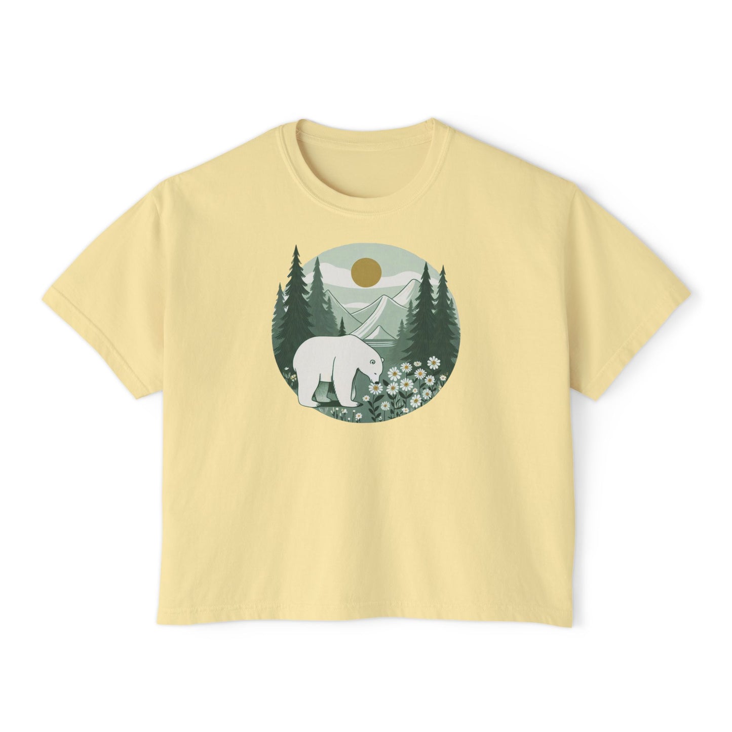 Polar Bear in Bloom Tee – Tranquil Forest & Daisy Nature Shirt