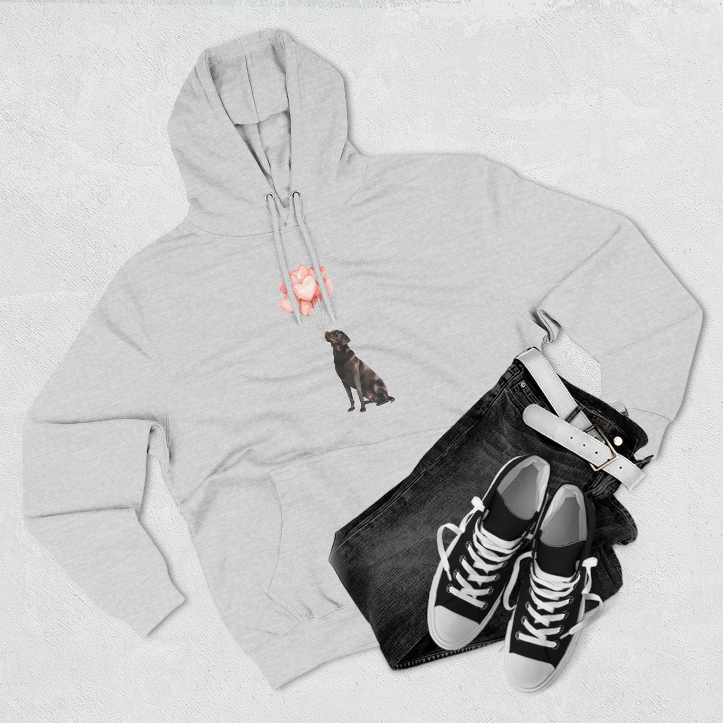 Black Labrador with Heart Balloons Hoodie