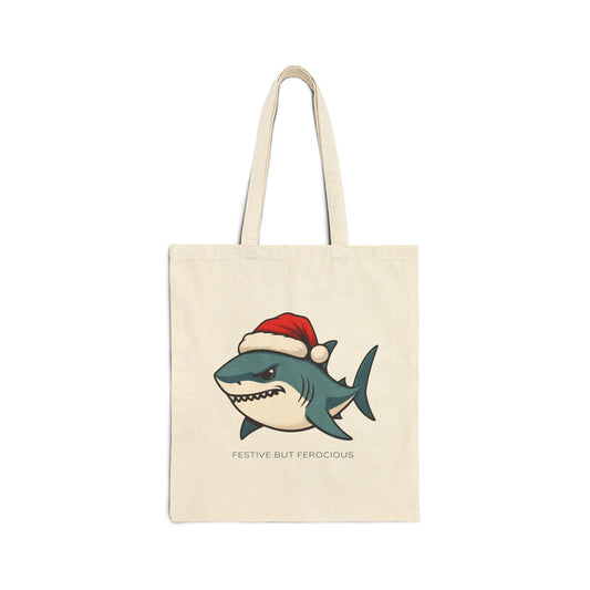 Festive but Ferocious Shark Tote Bag Funny Christmas Holiday Gift