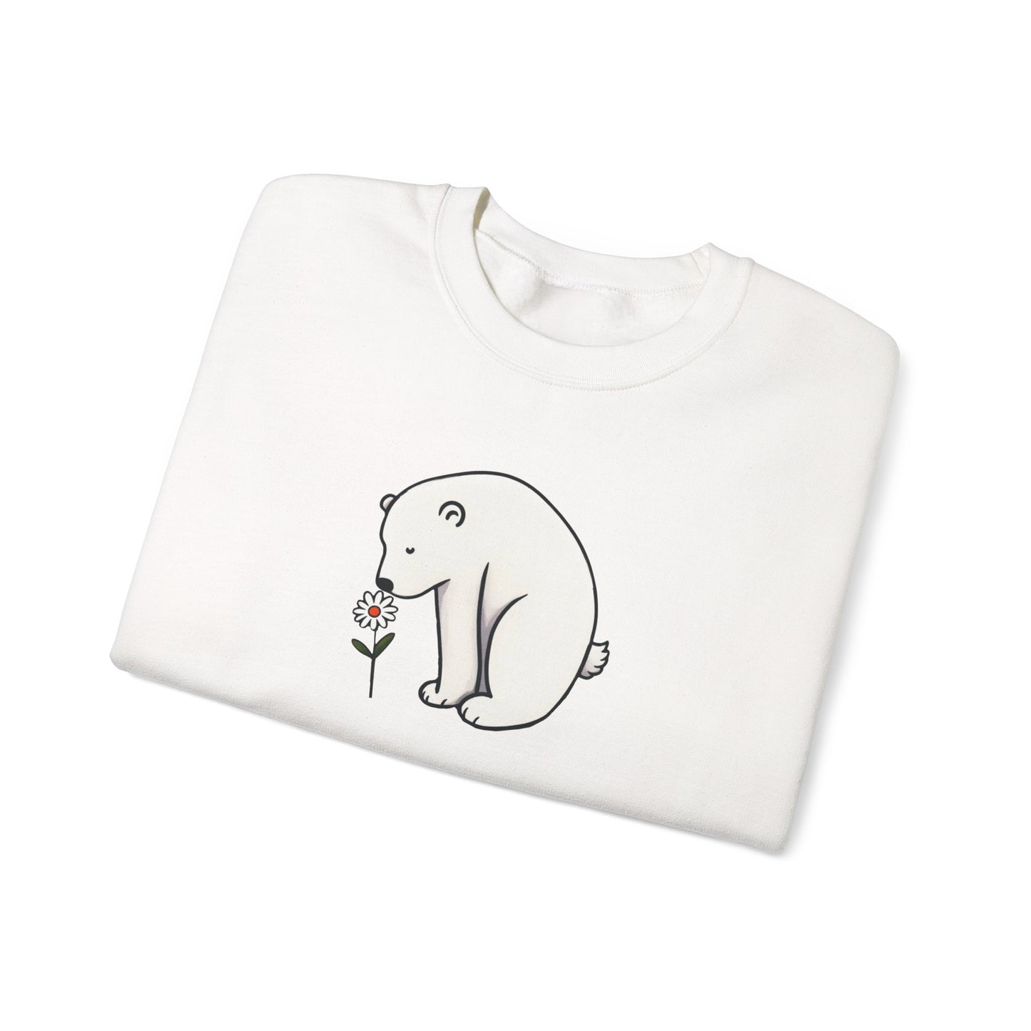 Minimalist Polar Bear Sweatshirt, Daisy Nature Design, Gentle Cozy Fleece
