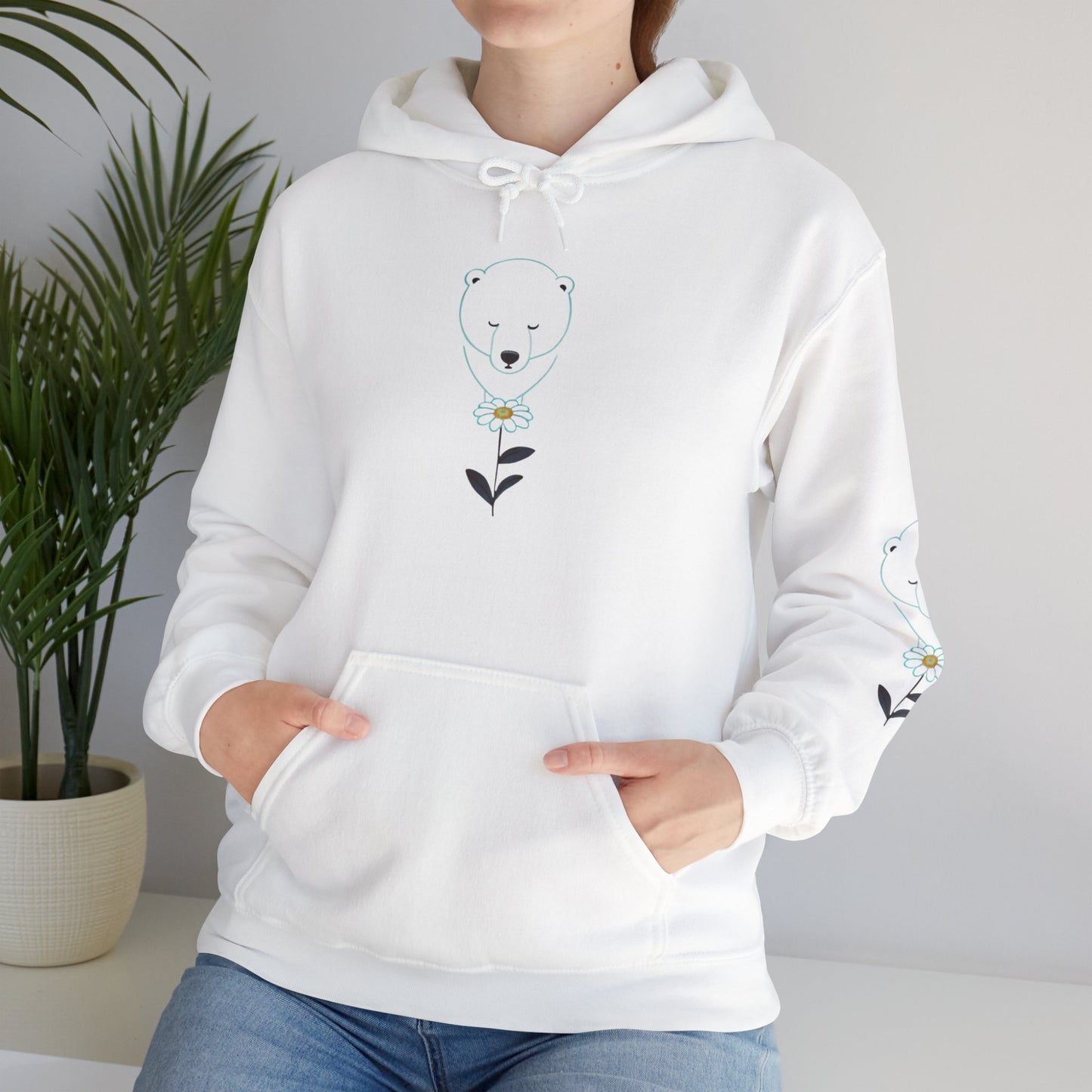 Minimalist Polar Bear & Daisy Hoodie