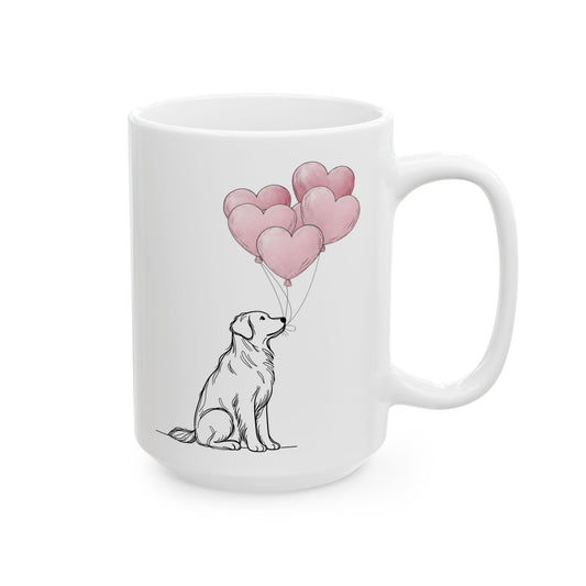 Golden Retriever with Heart Balloons Mug