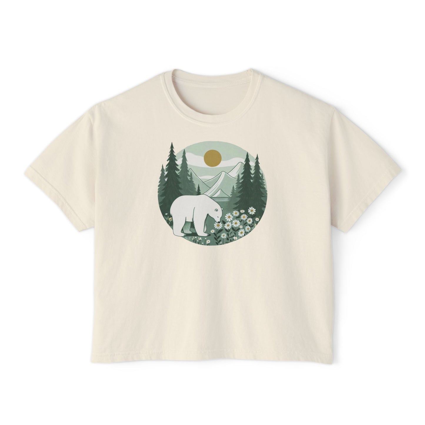 Polar Bear in Bloom Tee – Tranquil Forest & Daisy Nature Shirt