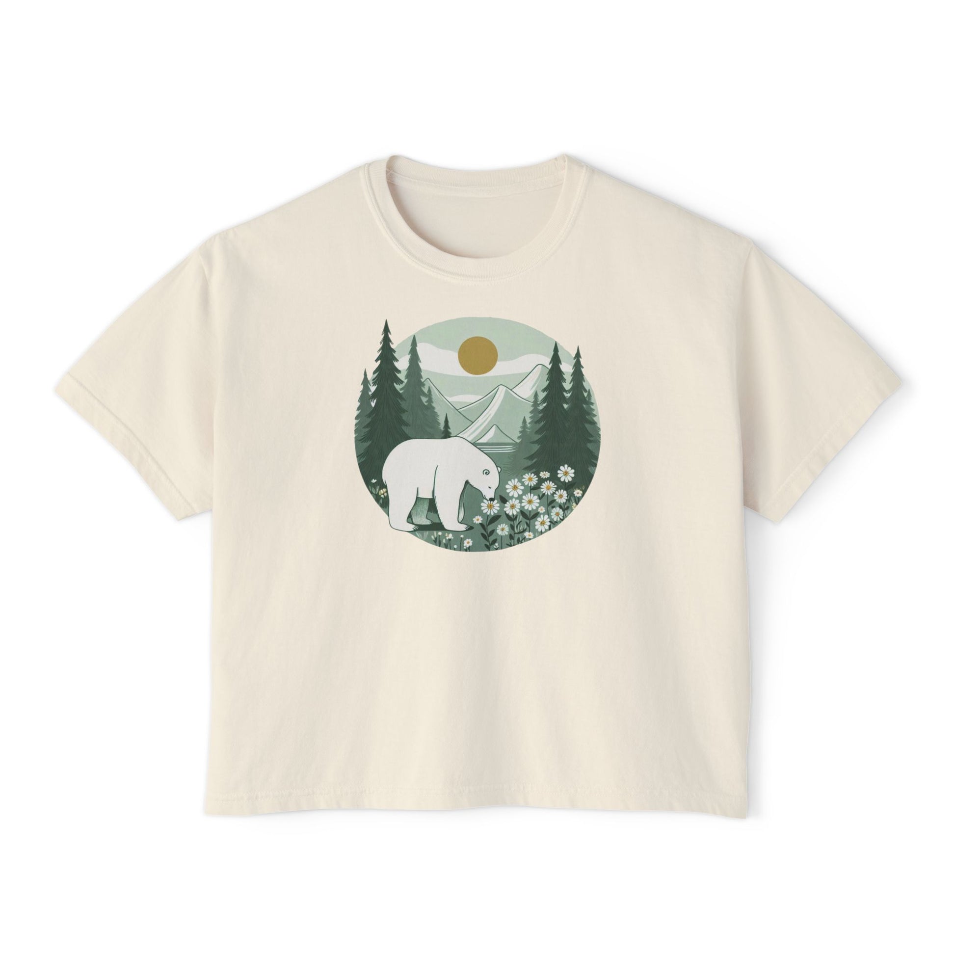 Polar Bear in Bloom Tee – Tranquil Forest & Daisy Nature Shirt - Stompy Paws