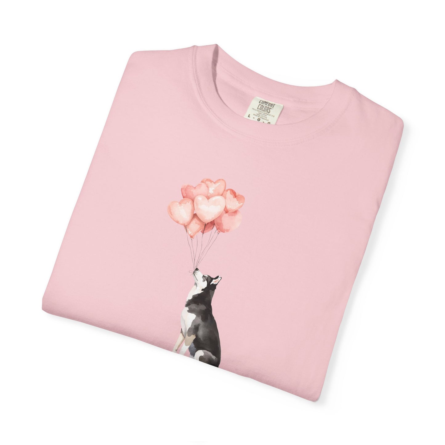Siberian Husky with Heart Balloons Comfort Colors Tee