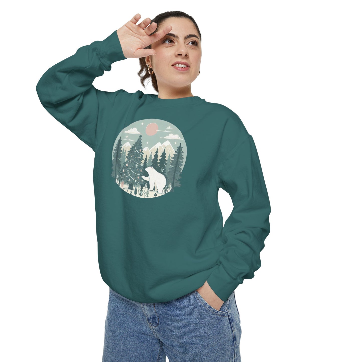 Winter Forest Polar Bear Comfort Colors Crewneck