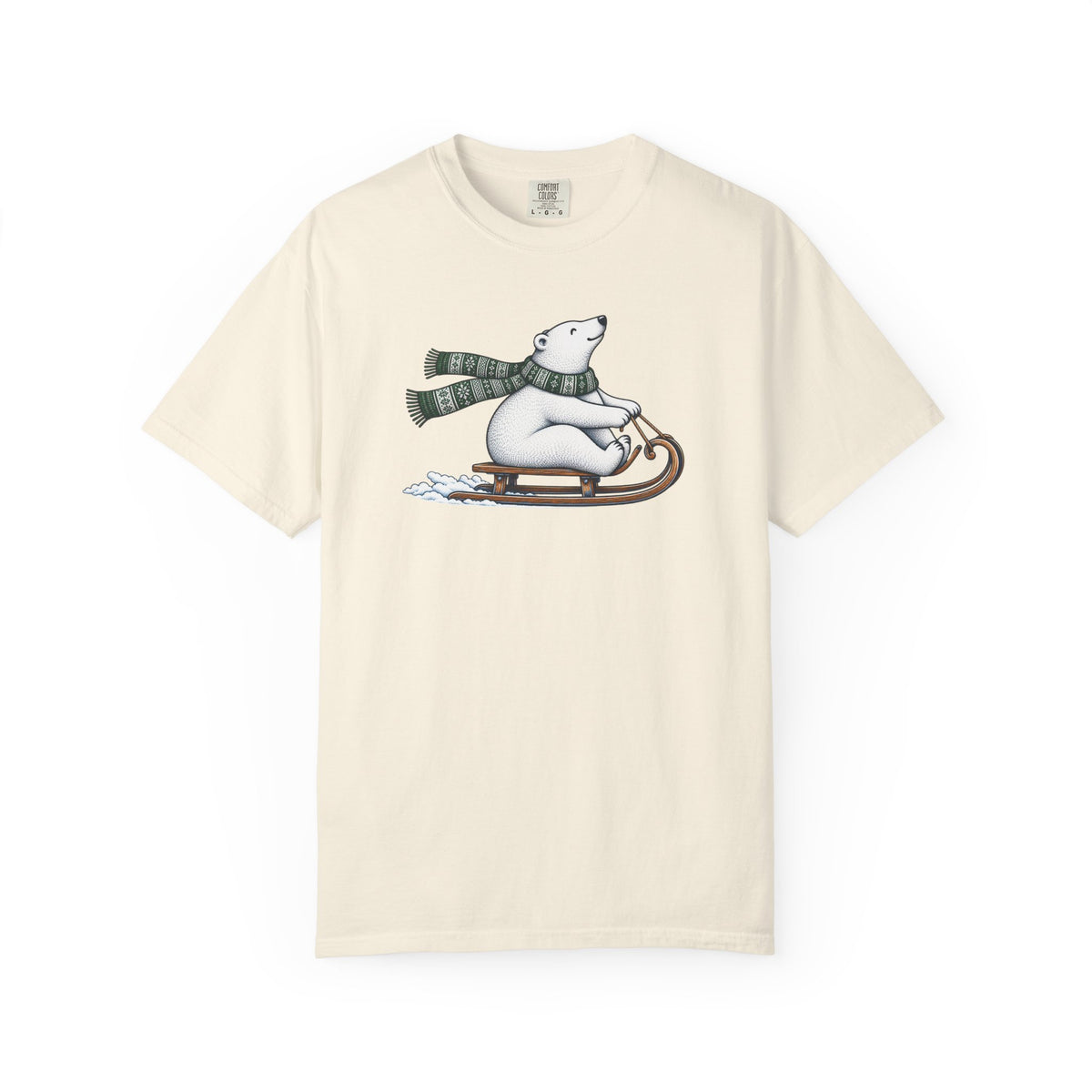 Sledding Polar Bear Comfort Colors Tee | Cozy Winter Bear Shirt