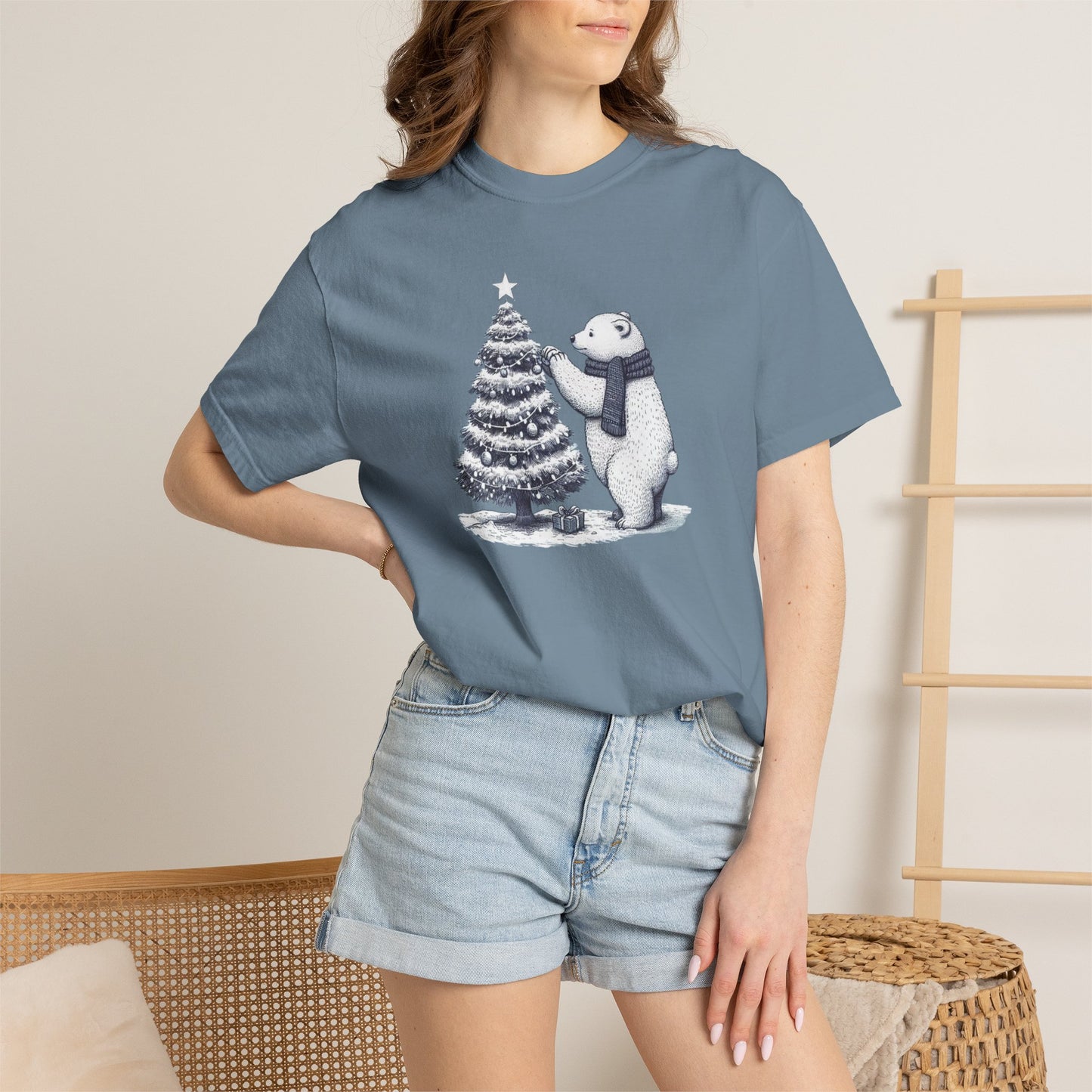 Vintage Polar Bear Christmas Tree Comfort Colors Tee