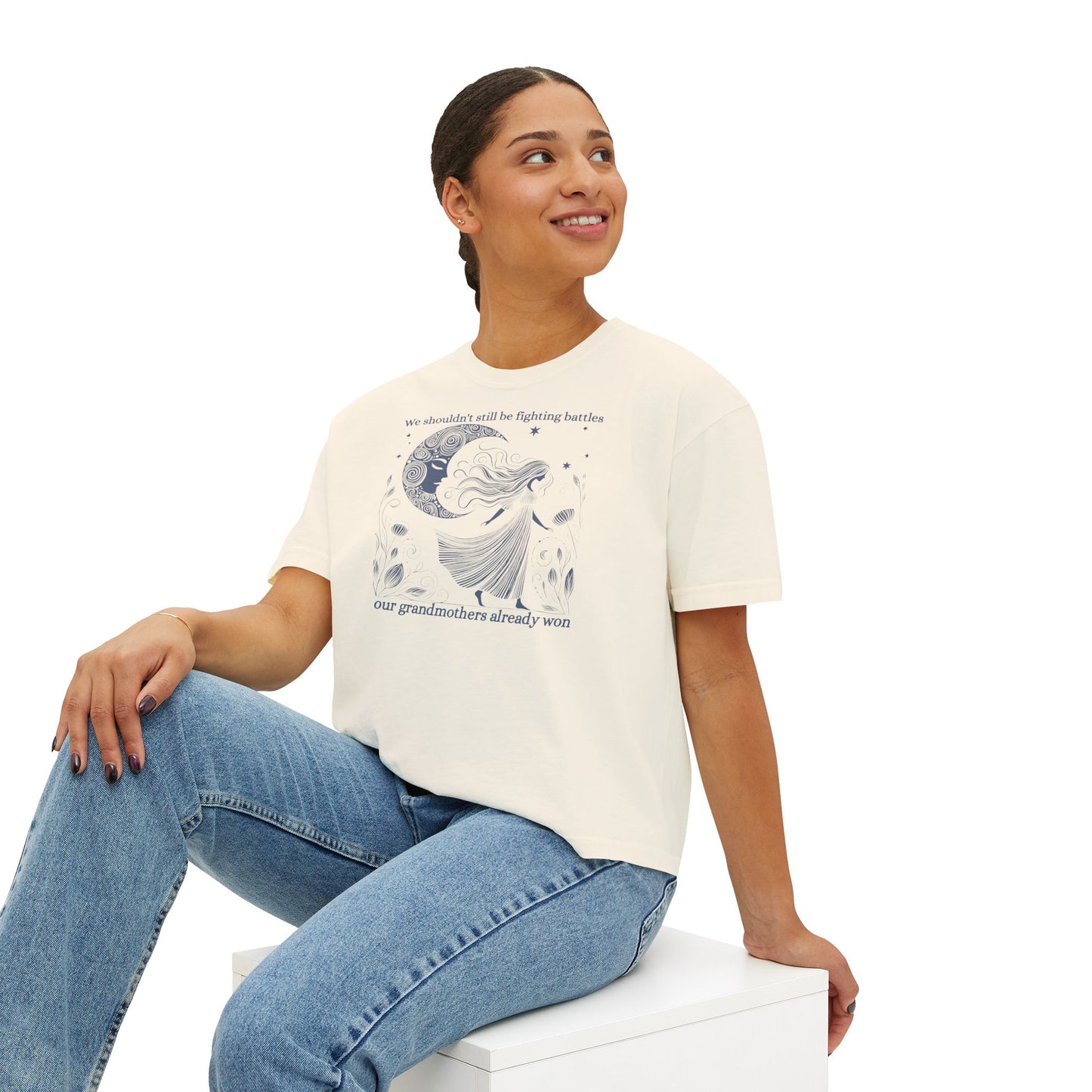 We Shouldn't Still Be Fighting Battles Tee – Feminist Moon Graphic T-Shirt