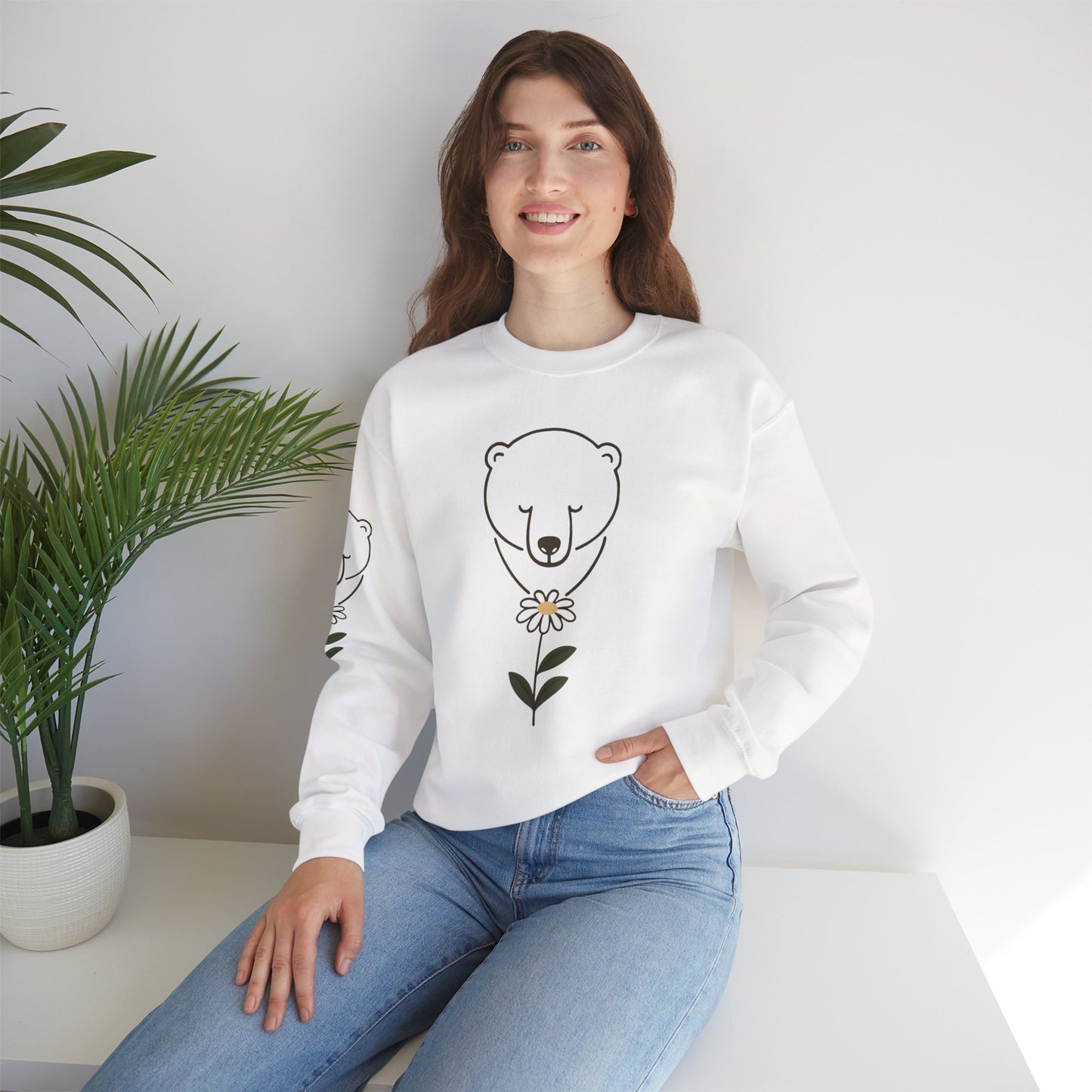 Polar Bear Wildflower Sweatshirt | Minimalist Nature Graphic