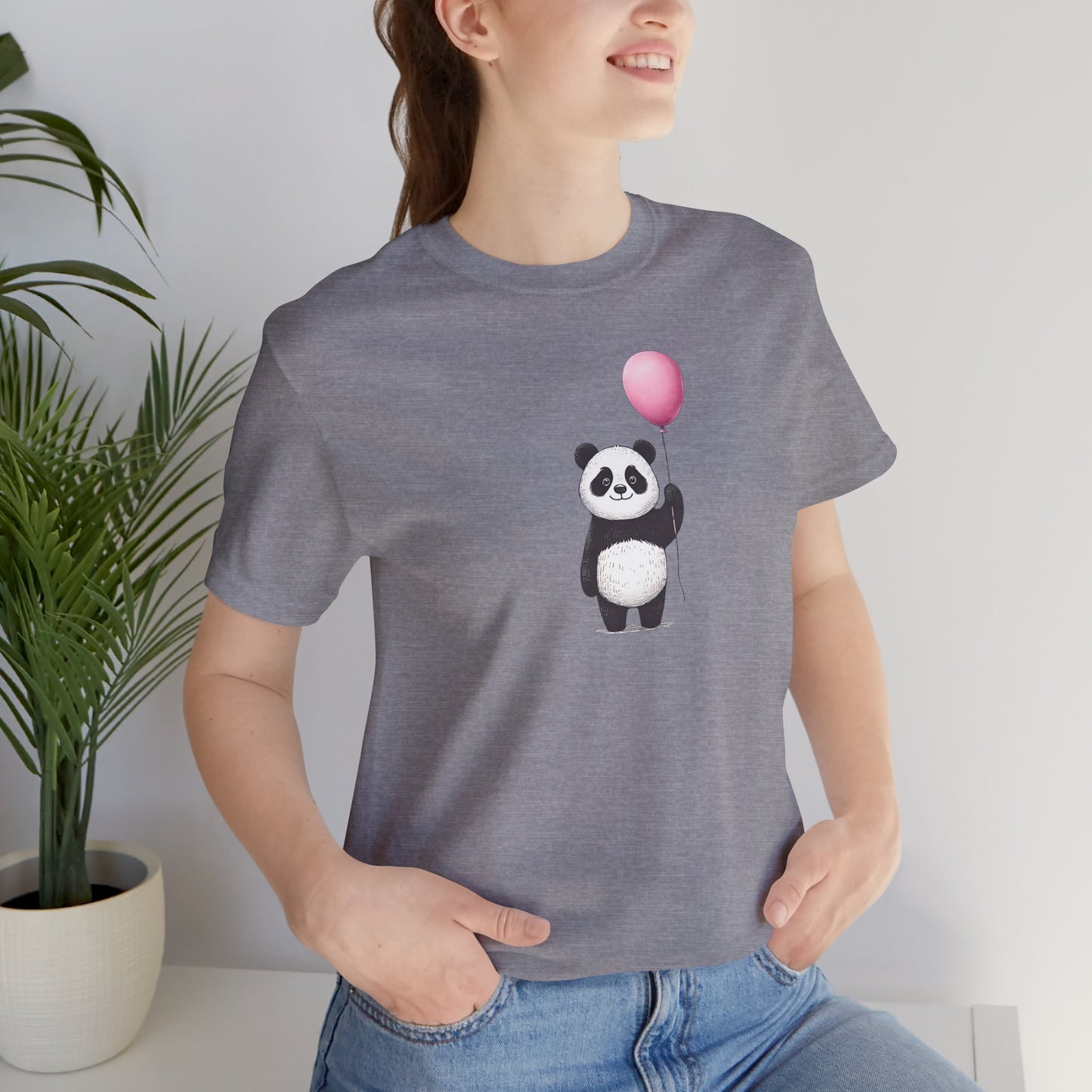 Panda with Balloon Tee | Playful Minimalist Graphic T-Shirt